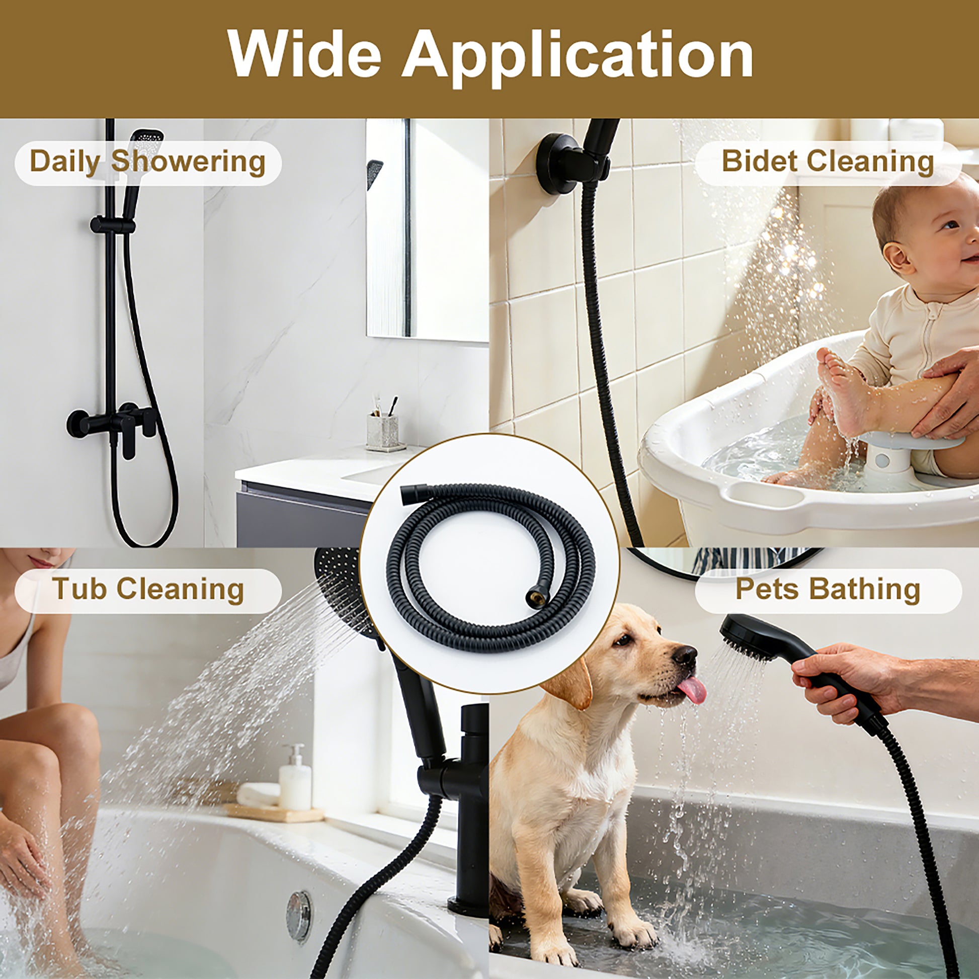 59" Fade-Resistant Black Shower Hose Universal G1/2 Leak-Free Design