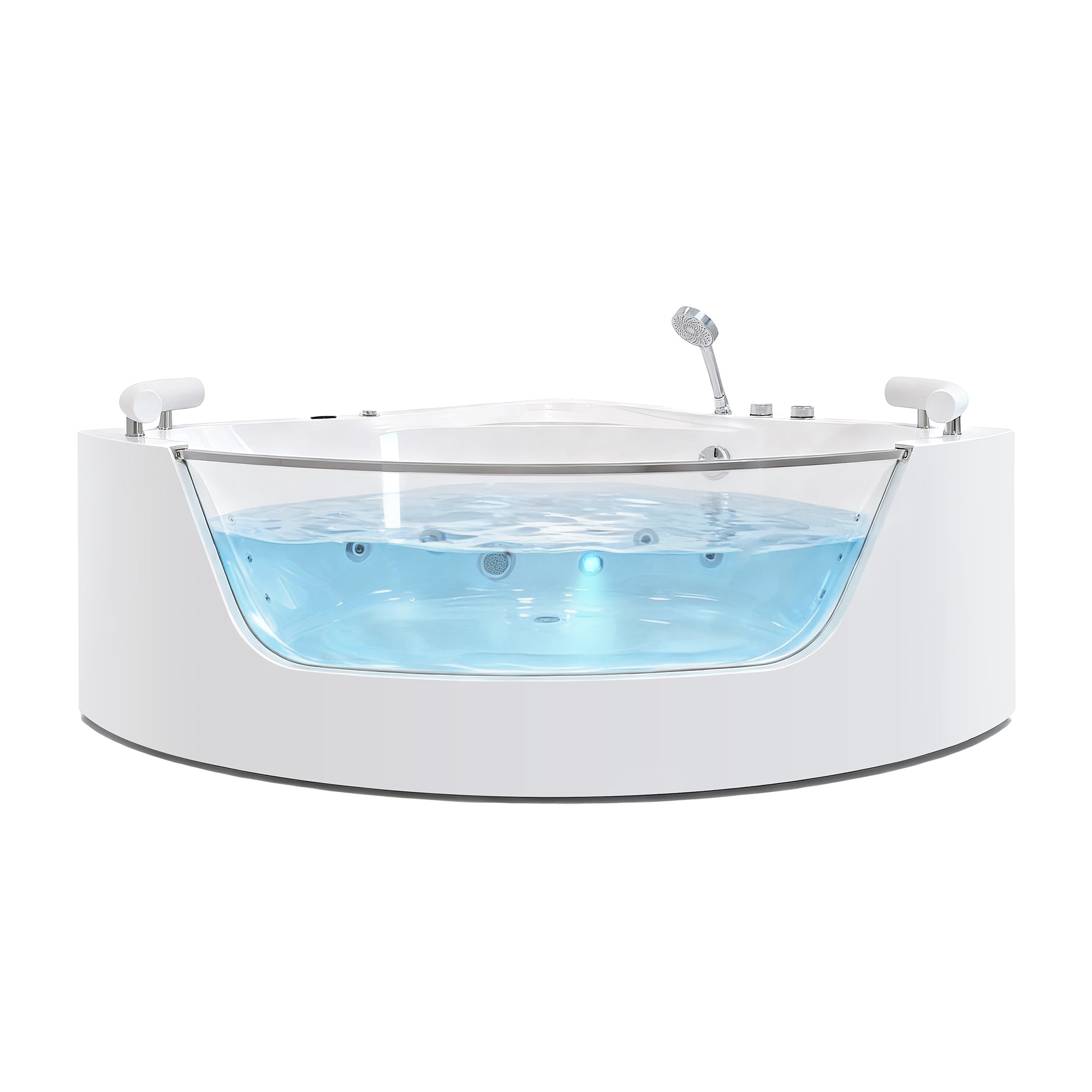 59" Acrylic Corner Whirlpool Spa Bathtub with 16 Hydro Massage Jets, Built-in Heater, LED Lighting and UL Certified