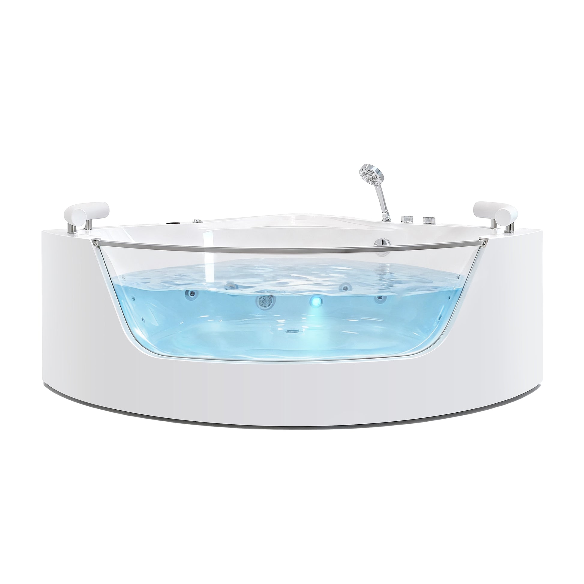 59" Acrylic Corner Whirlpool Spa Bathtub with 16 Hydro Massage Jets, Built-in Heater, LED Lighting and UL Certified