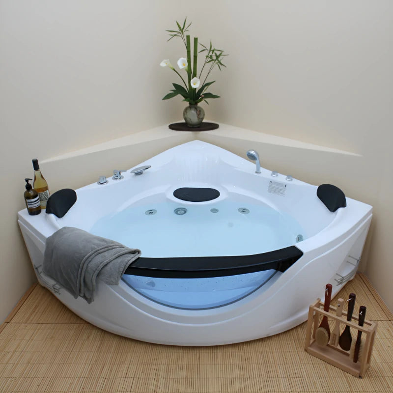 59" Corner Whirlpool Bathtub for 2 Persons with 6 Hydro Massage Jets and Chromatherapy LED Lights