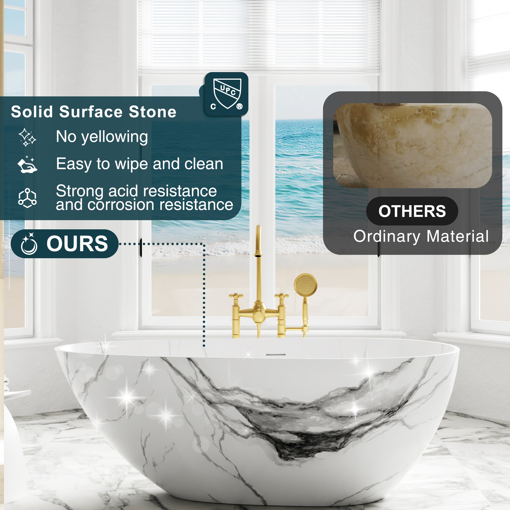 59" Egg-Shaped Solid Surface Freestanding Bathtub with Spa-Like Comfort - Veinflow