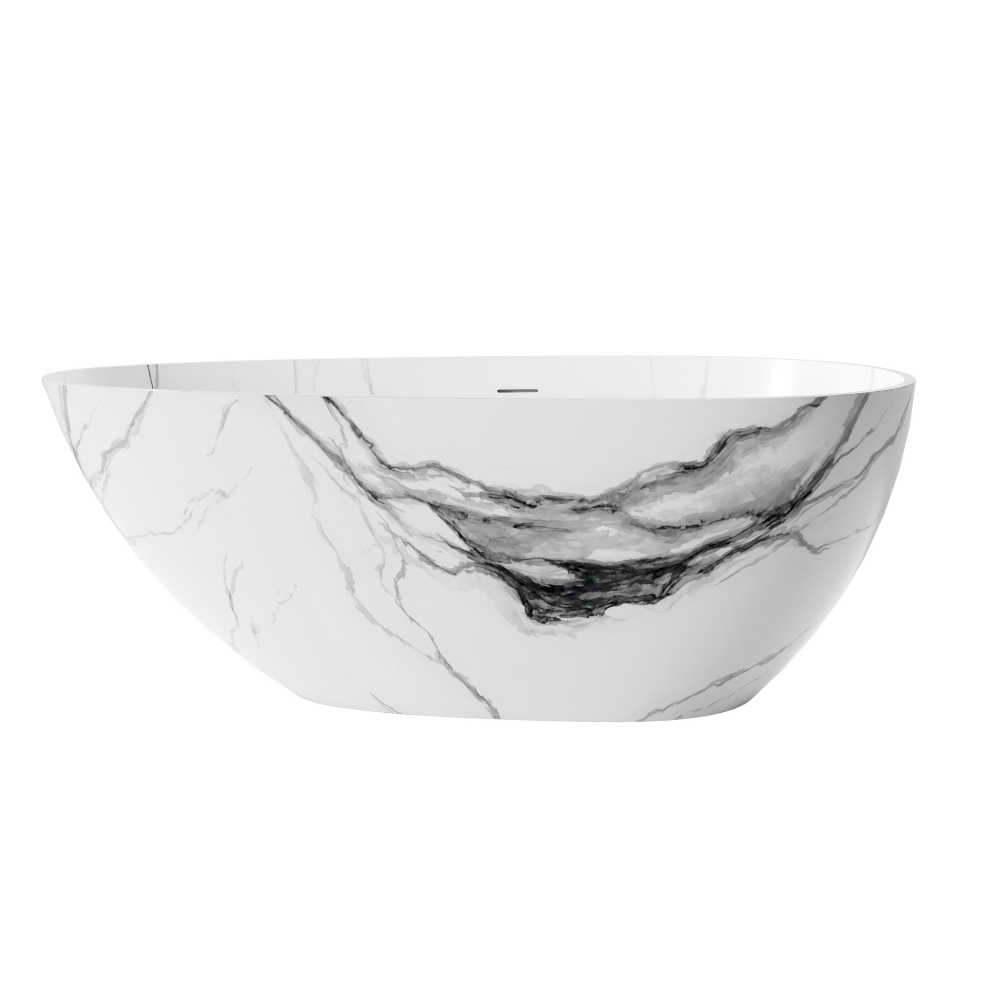 59" Egg-Shaped Solid Surface Freestanding Bathtub with Spa-Like Comfort - Veinflow