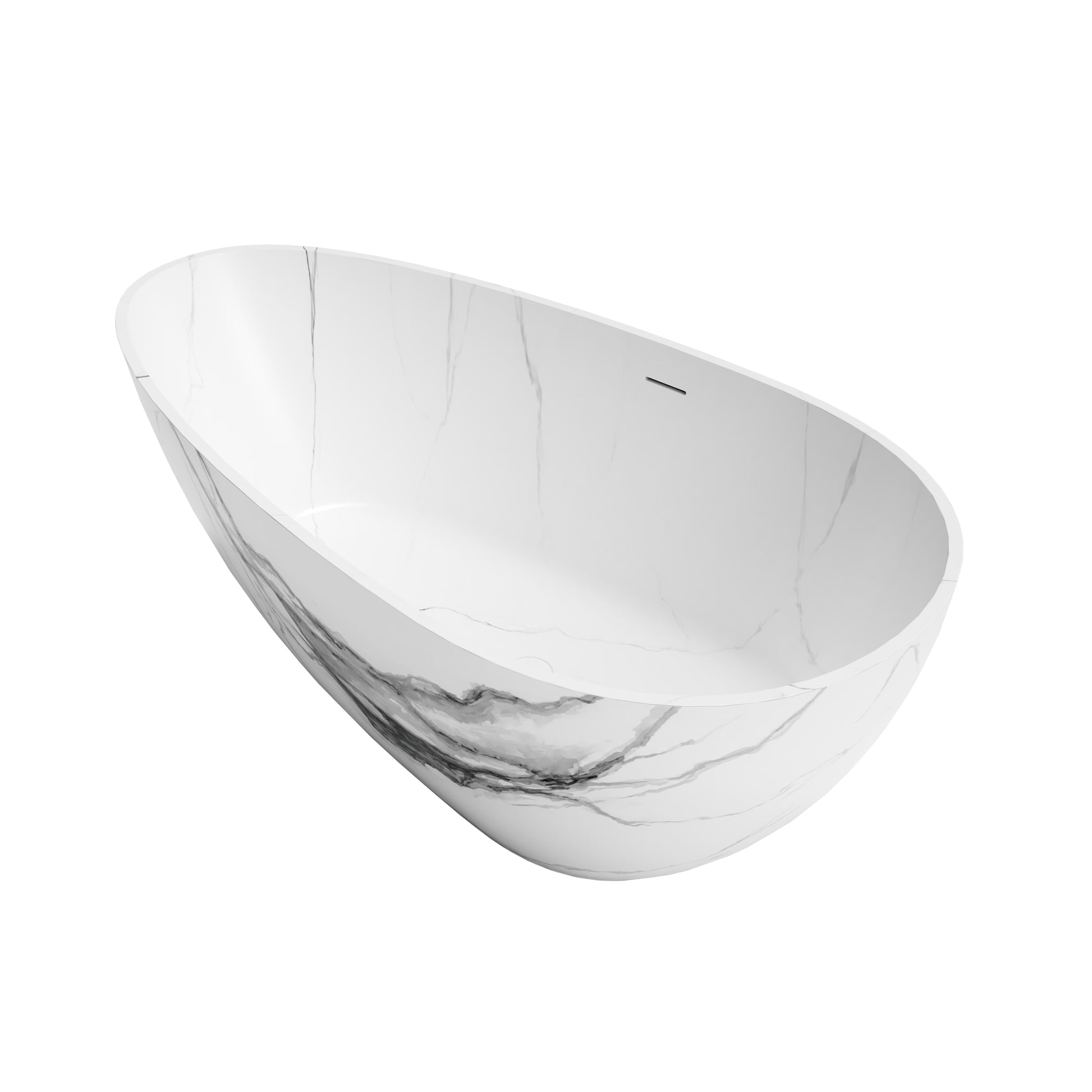 59" Egg-Shaped Solid Surface Freestanding Bathtub with Spa-Like Comfort - Veinflow