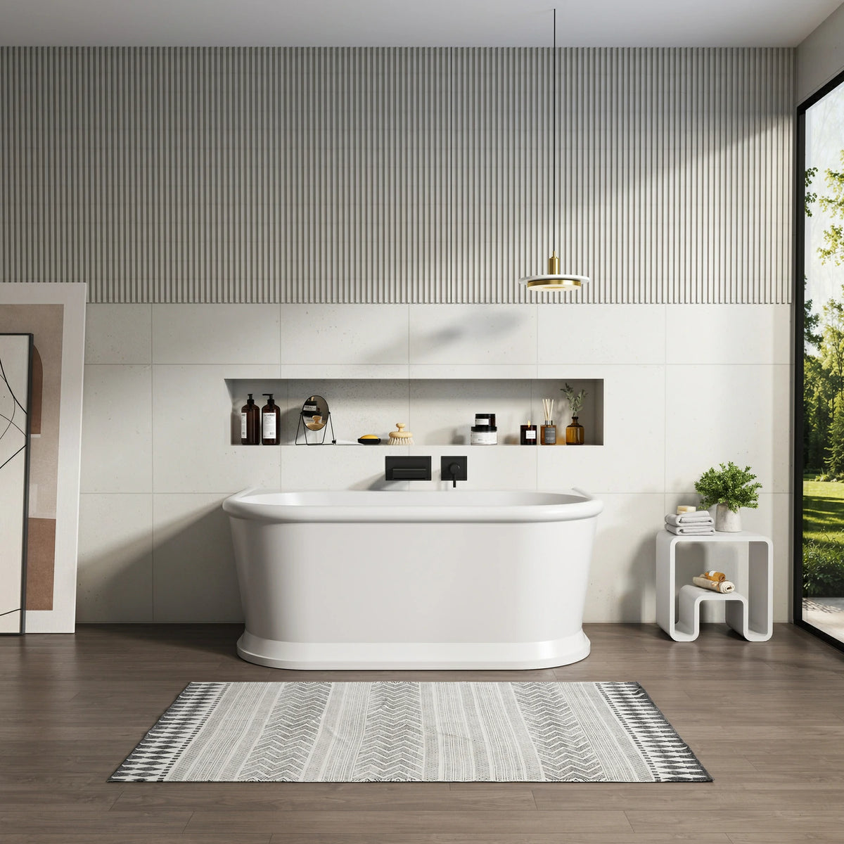 59" Solid Surface Resin Stone Freestanding Soaking Bathtub