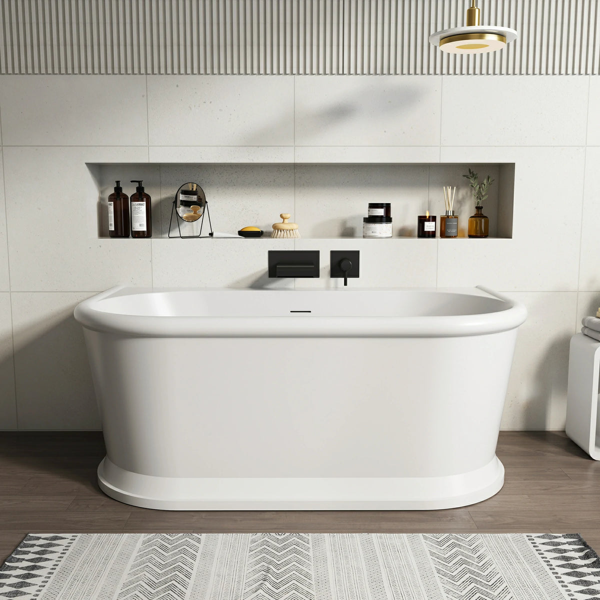 59" Solid Surface Resin Stone Freestanding Soaking Bathtub
