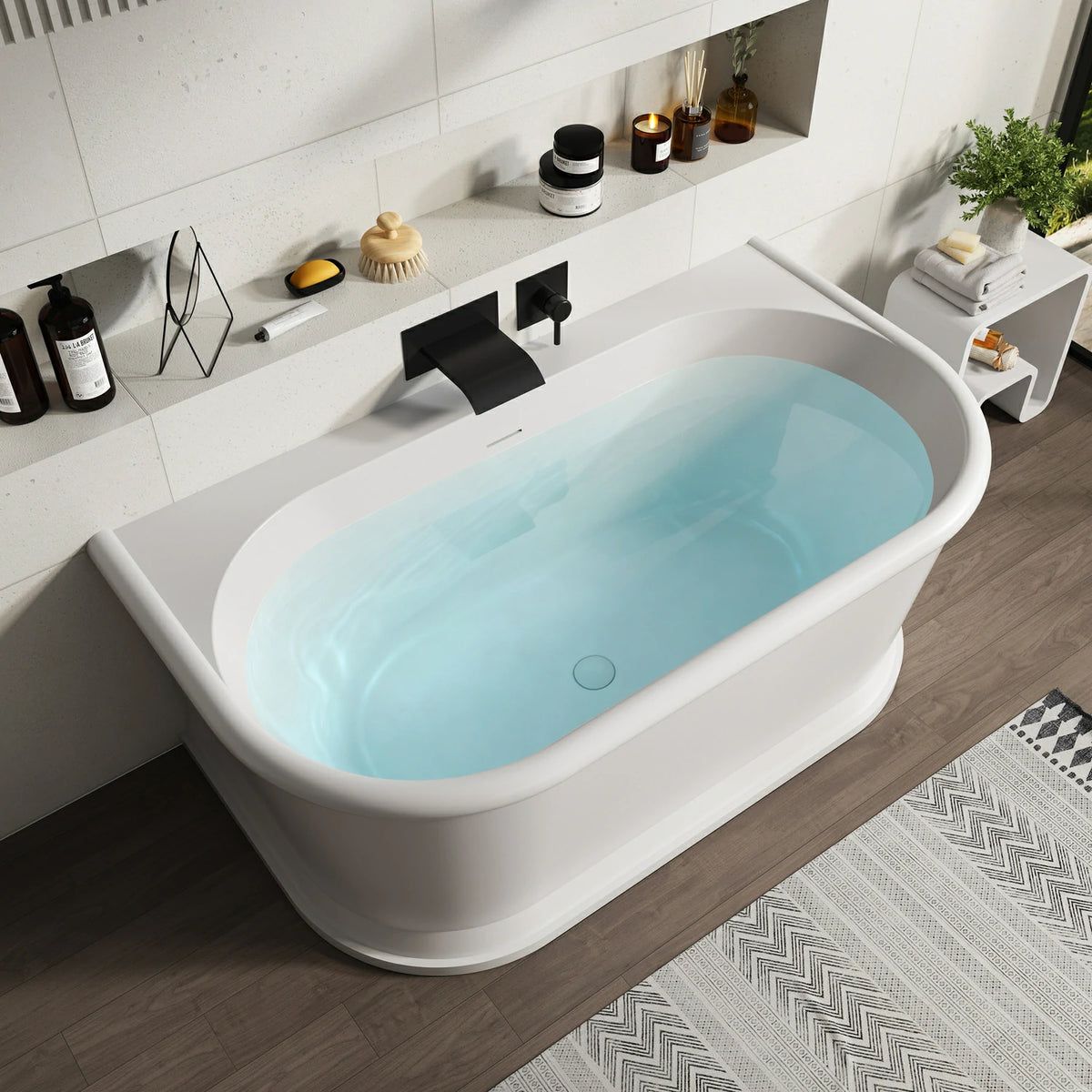 59" Solid Surface Resin Stone Freestanding Soaking Bathtub