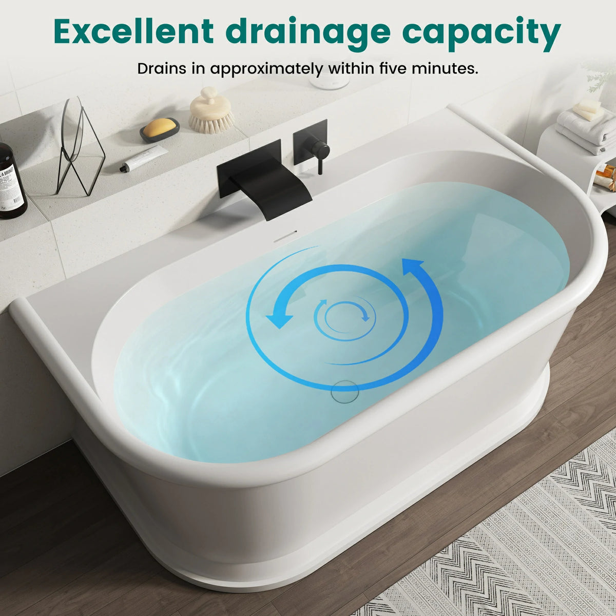 59" Solid Surface Resin Stone Freestanding Soaking Bathtub