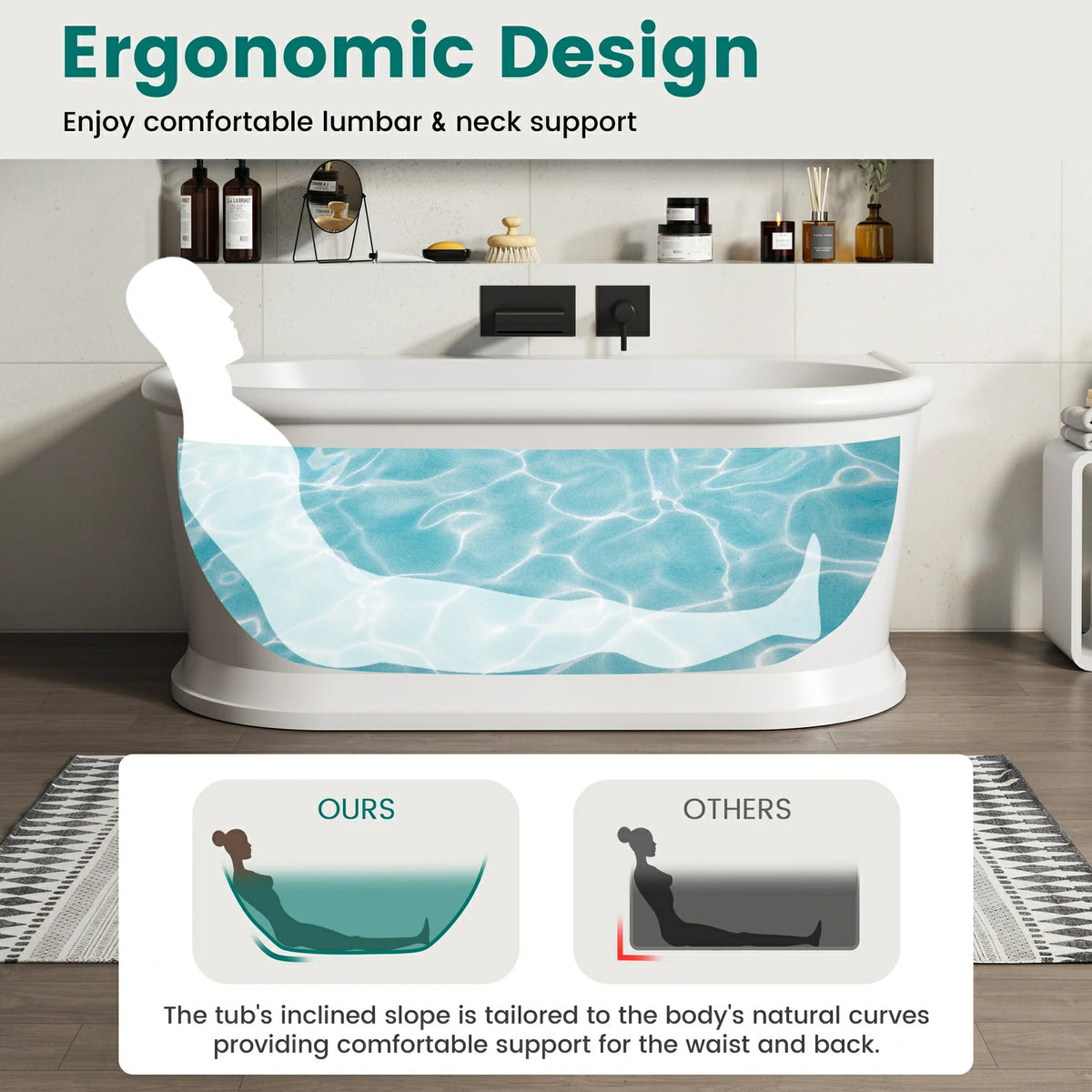 59" Solid Surface Resin Stone Freestanding Soaking Bathtub