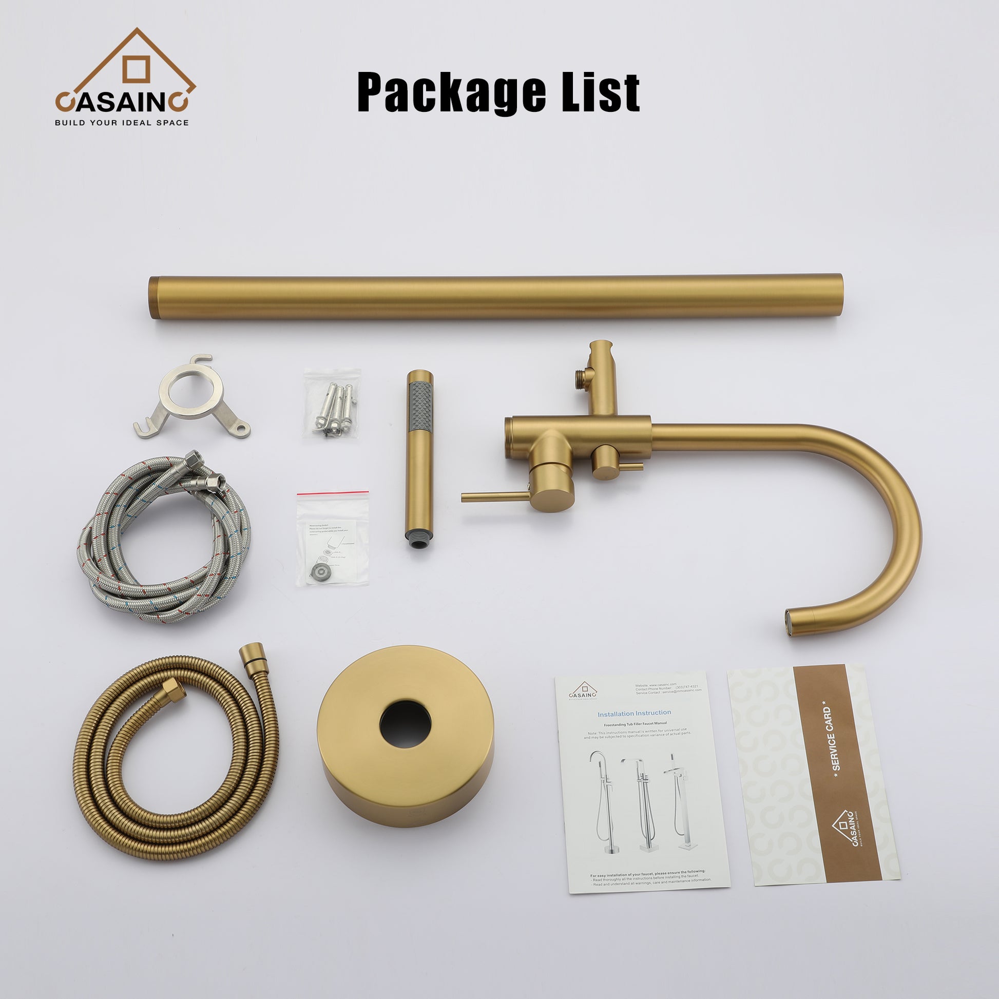 Freestanding Bathtub Faucet with Hand Shower in Brushed Brass