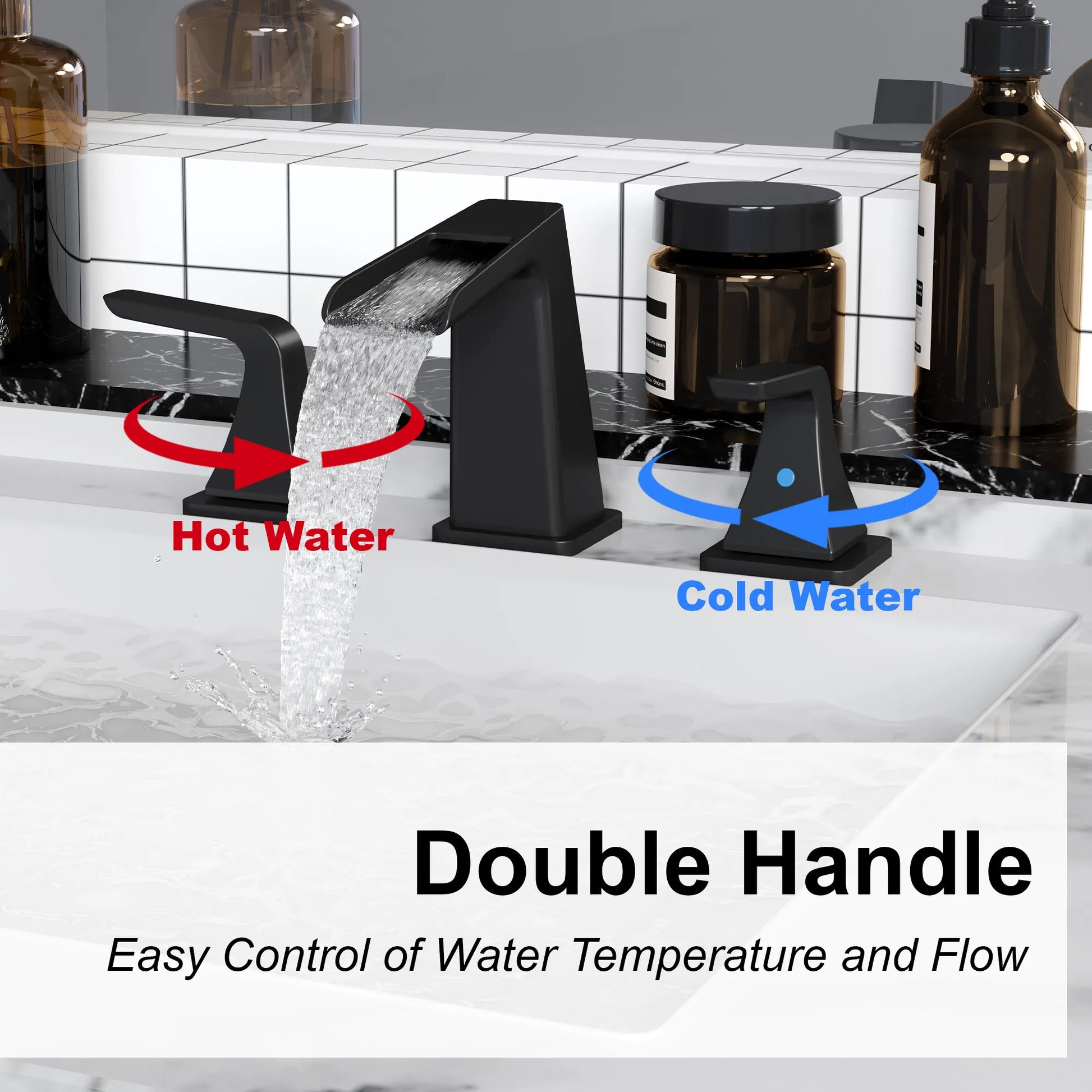2-Handle Bathroom Sink Faucet 3-Hole Application Widespread Modern Bathroom Faucet with Drain Assembly - Matte Black