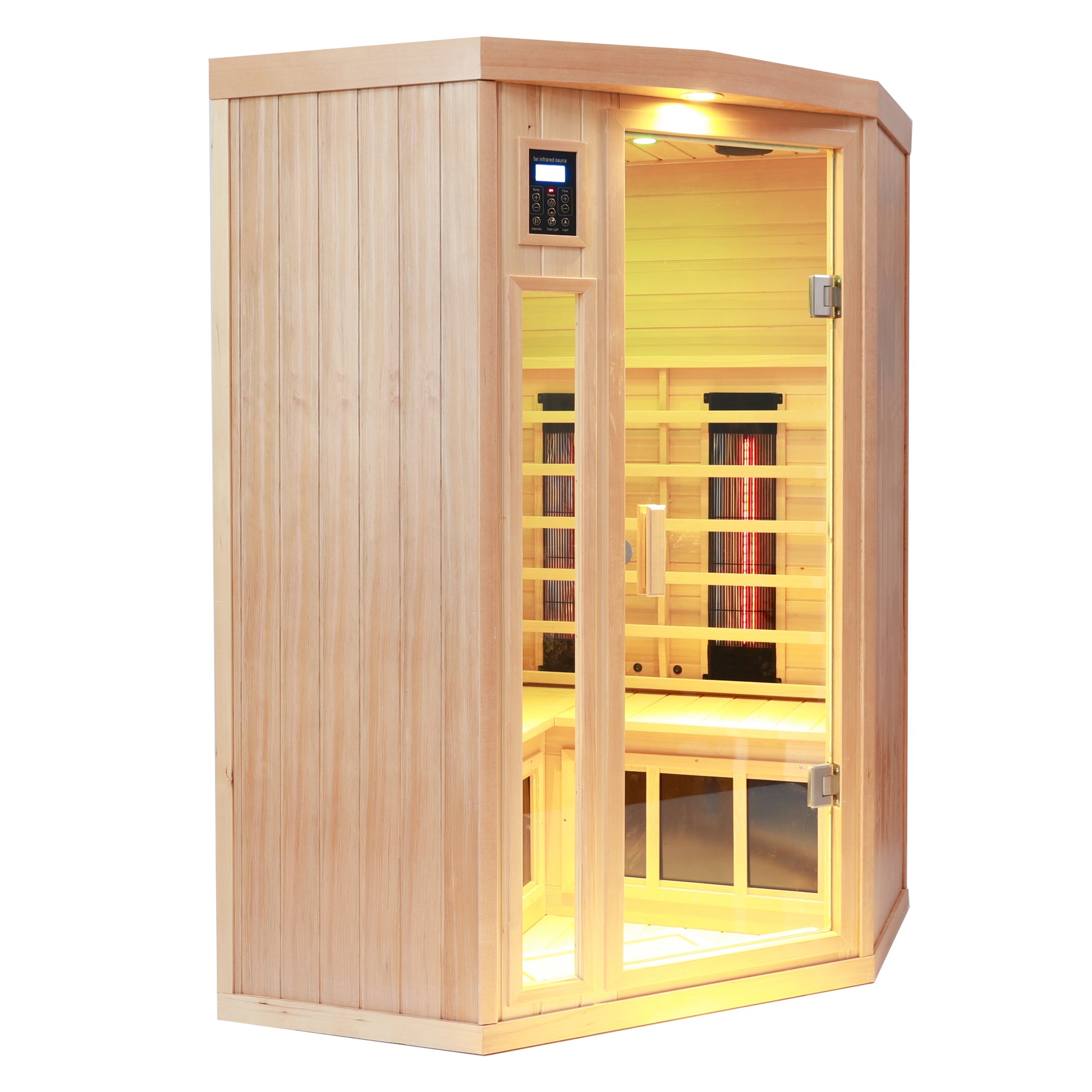 2-Person Low EMF Hemlock Wood Pentagonal Far Infrared Sauna Room with Digital Controls