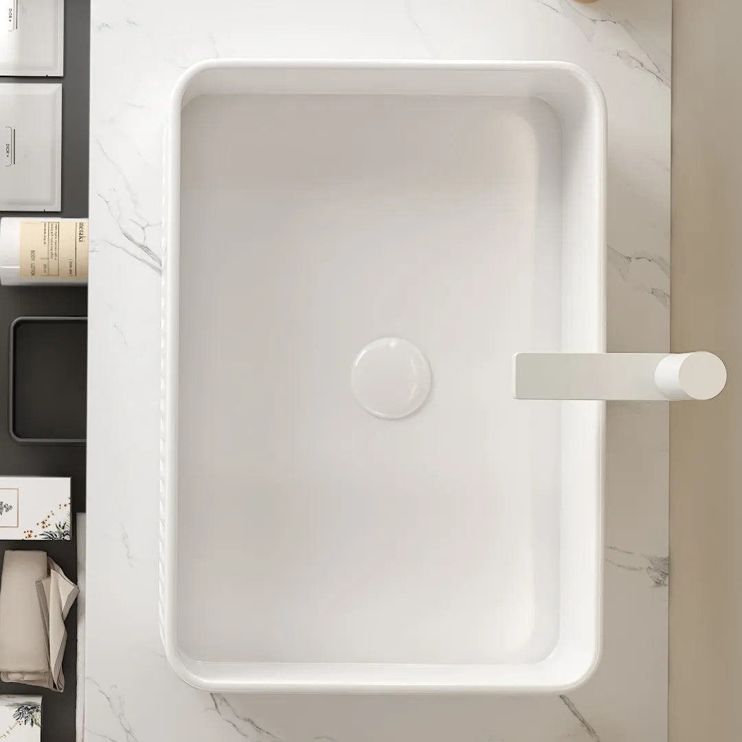 20" Matte White Rectangular Striped Ceramic Vessel Sink