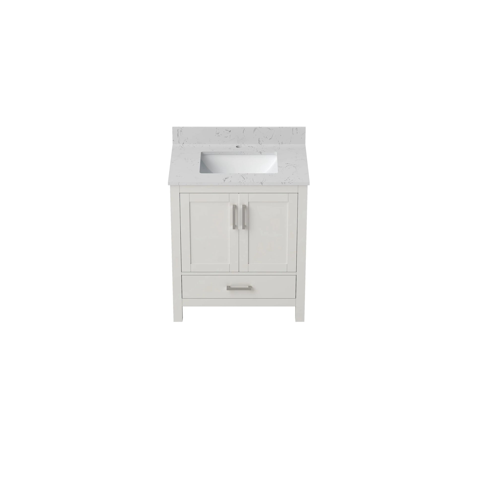 30"/36"/48"/72" Freestanding Bathroom Vanity with White Marble-Pattern Artificial Stone Top