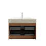 30 in. Floating Bathroom Vanity with 2 Drawers, Travertine-Pattern Sintered Stone Top and Ceramic Undermount Sink, Brown Oak Woodgrain