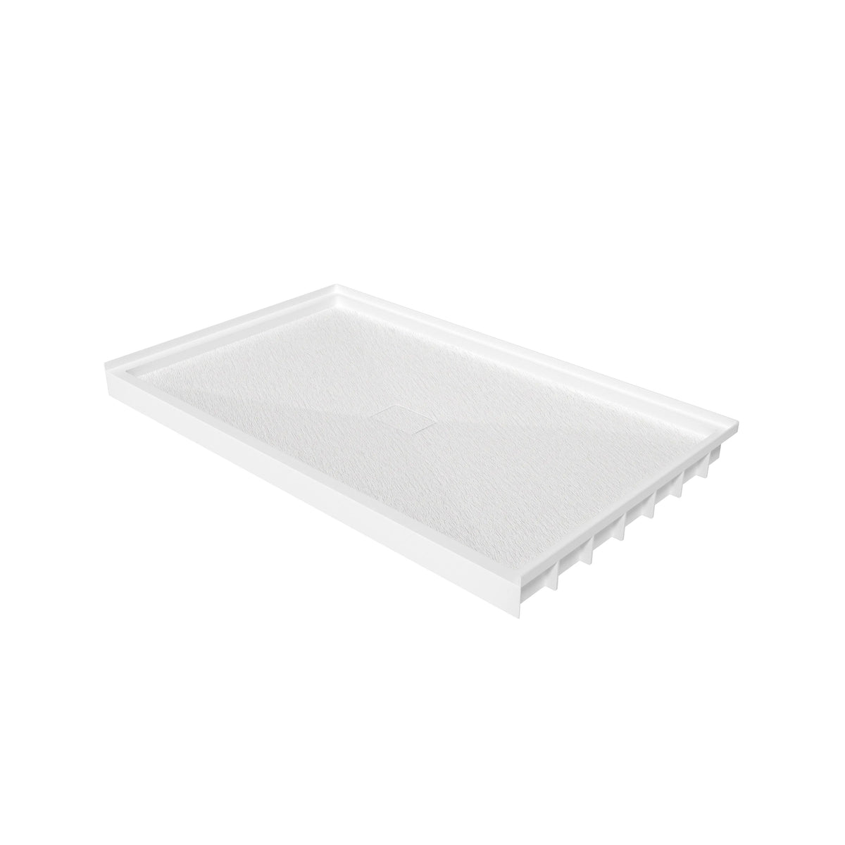 36"-60"x30"-36" White SMC Shower Base with Flamed Rock Slip-Resistant Surface, Center Drain