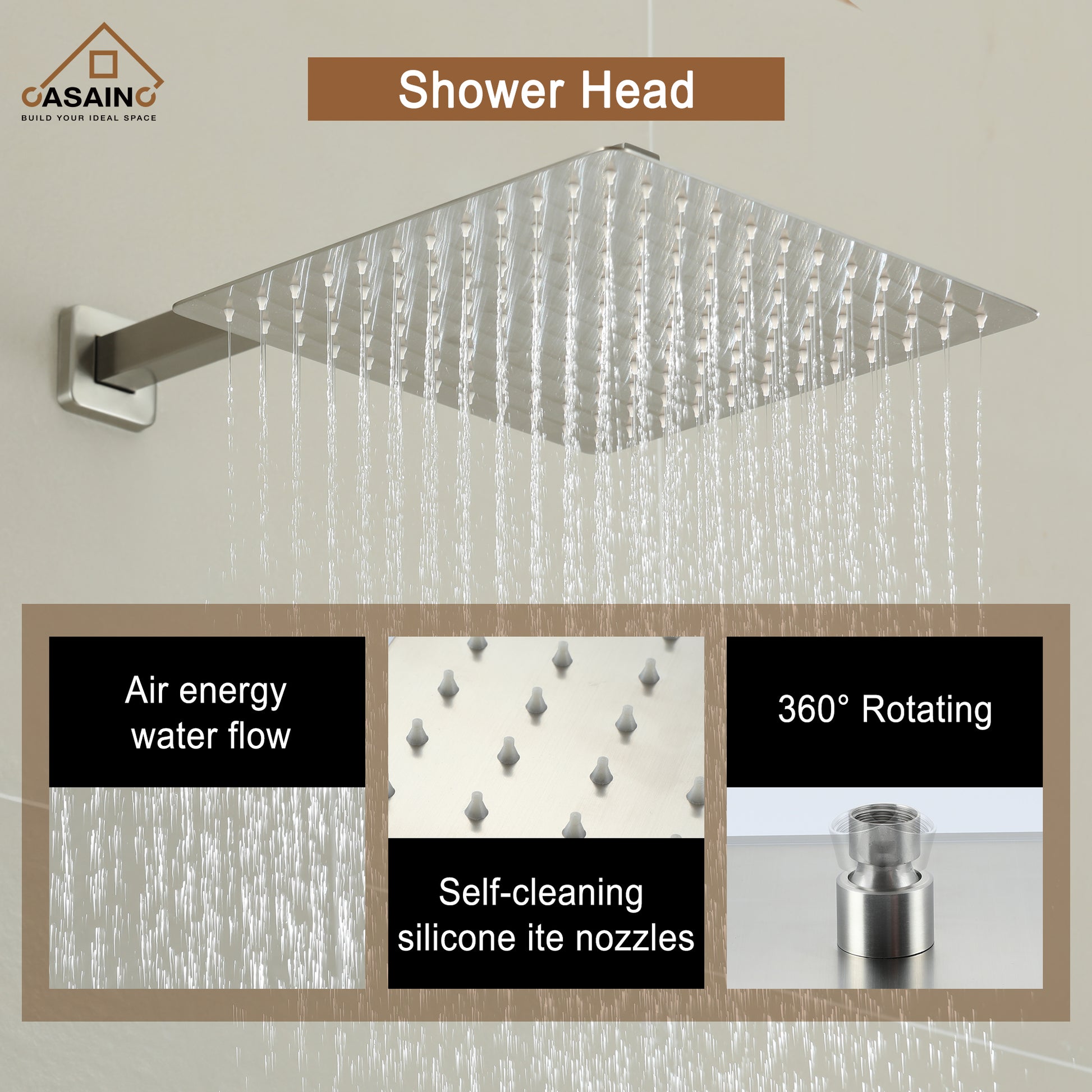 CASAINC 12 inch Wall Mounted Shower System with Bathtub Faucet and Hand Shower