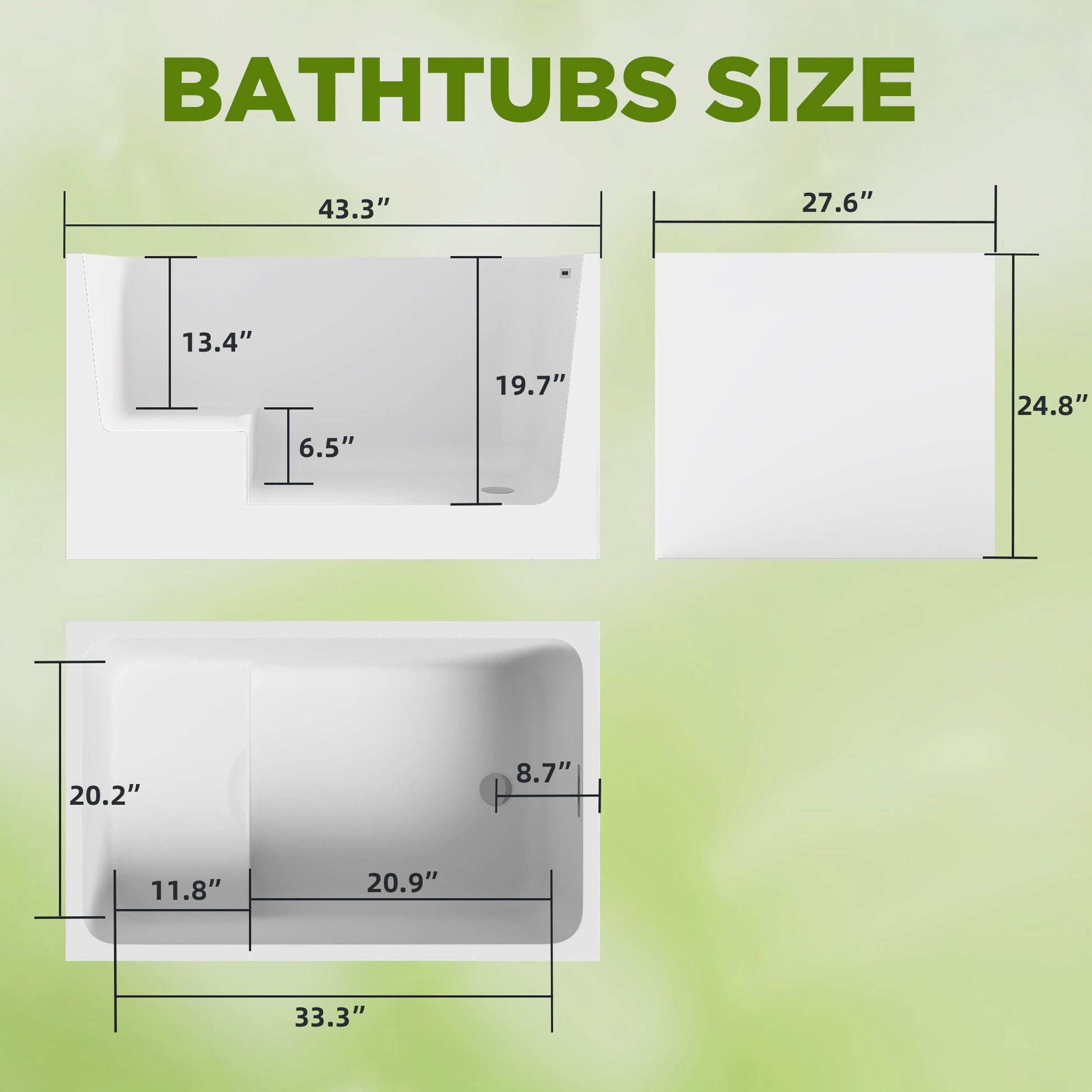 43 in. Glossy White Acrylic Freestanding Soaking Bathtub with Built-In Seat, Chrome Overflow and Pop-Up Drain