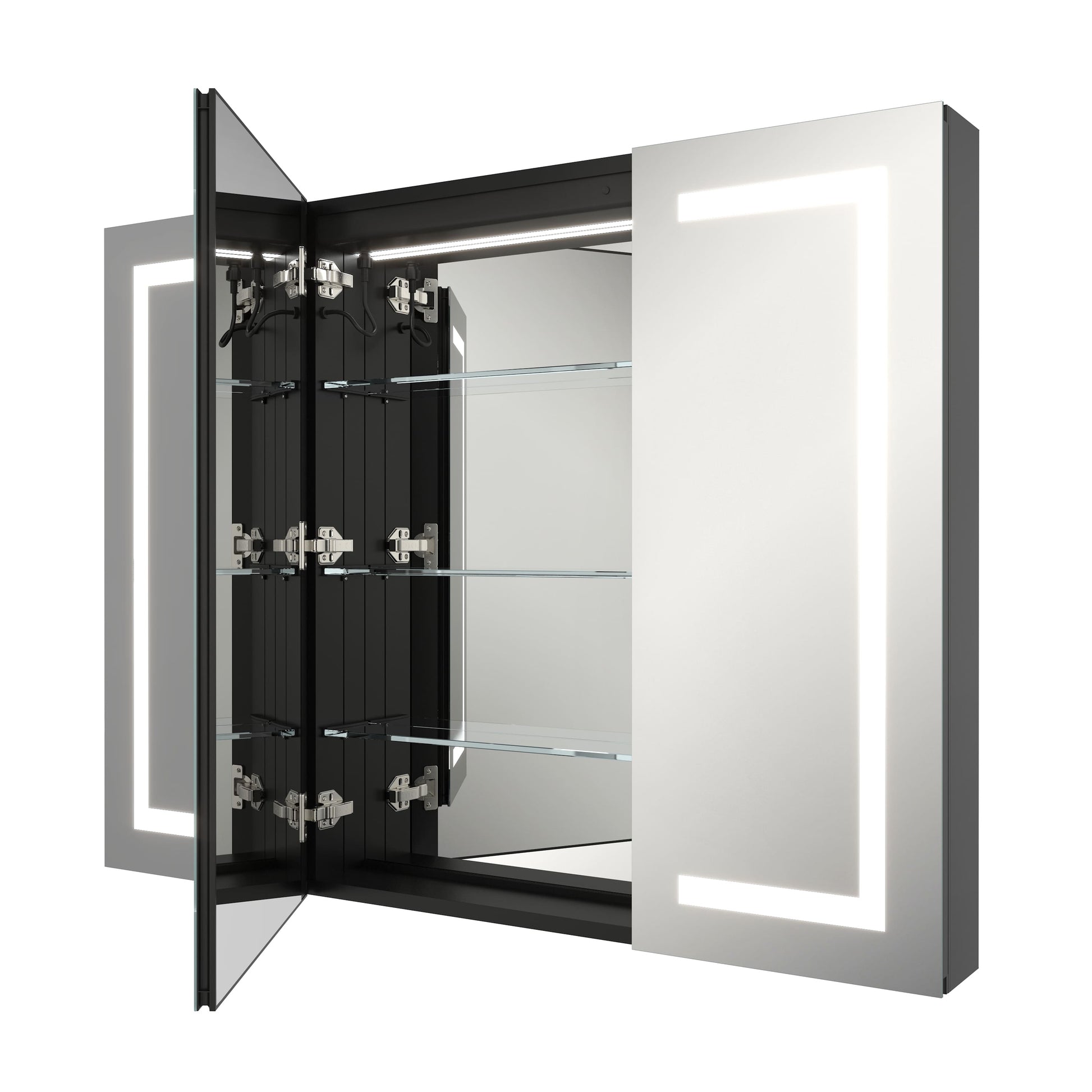 47"x36" 3 Doors Bathroom Medicine Cabinet with Anti Fog LED Mirrors