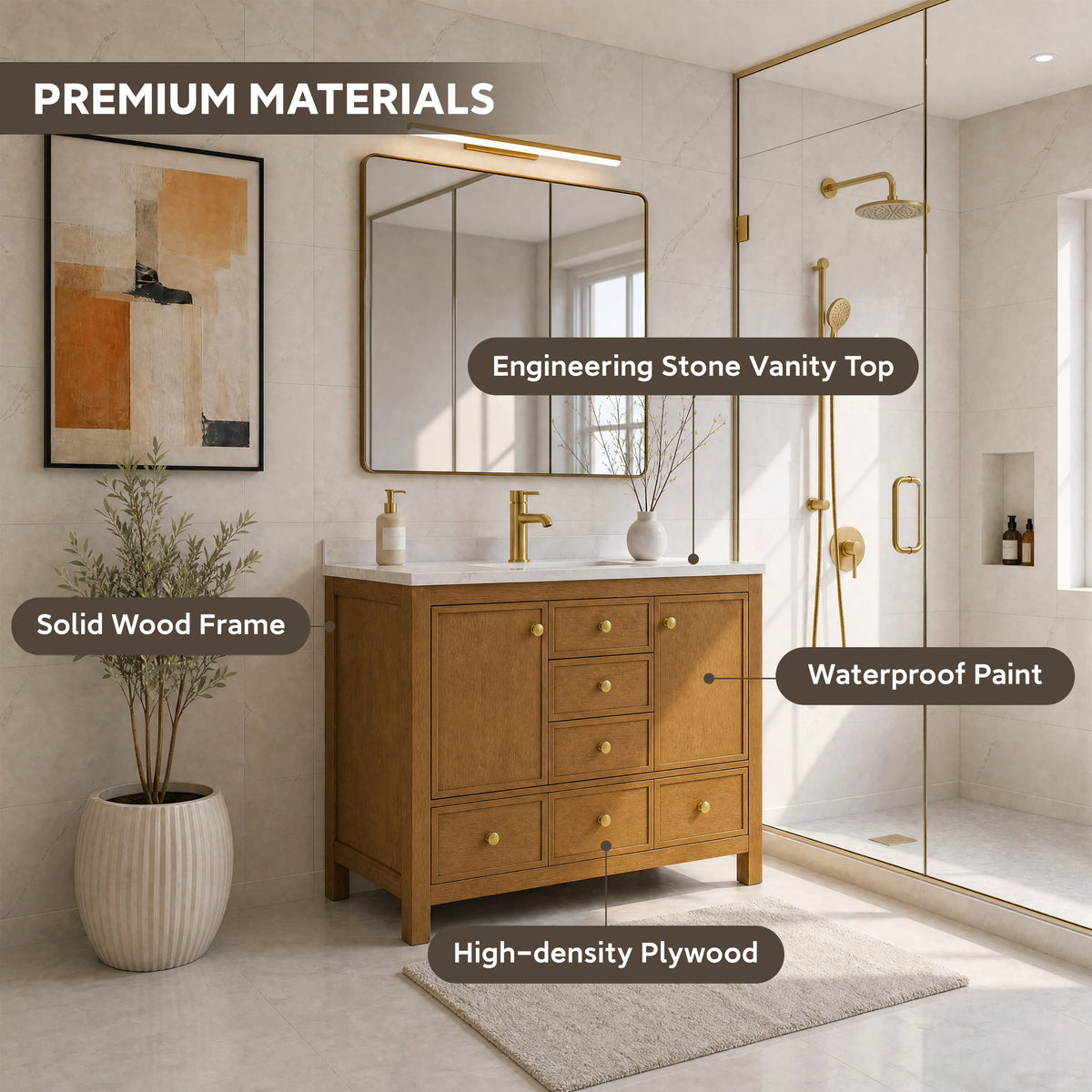 48"/60"/72" Freestanding Bathroom Vanity with Single/Double Sink & Marble Top
