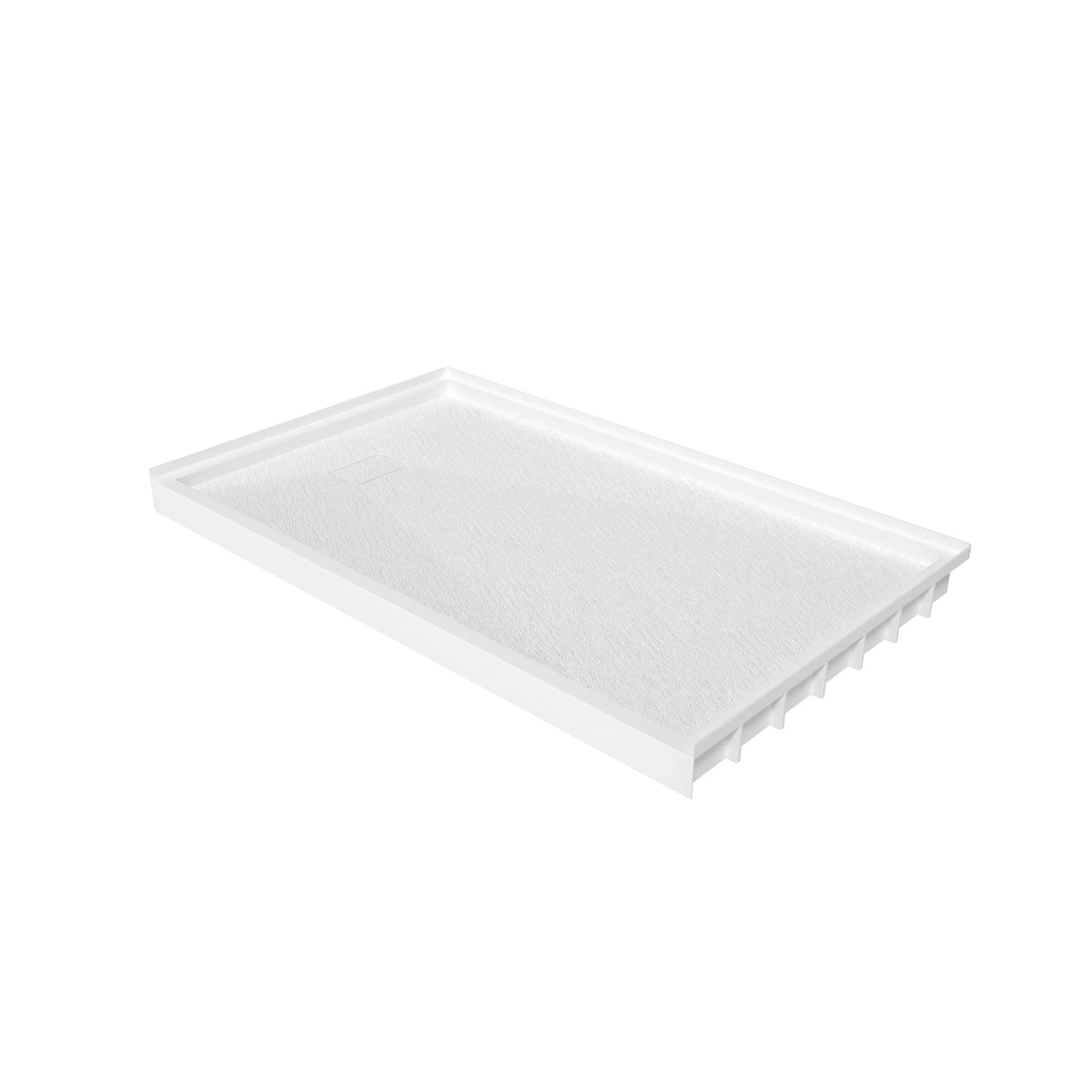48"/60"x30"-36" White SMC Shower Base with Flamed Rock Slip-Resistant Surface, Left/Right Drain