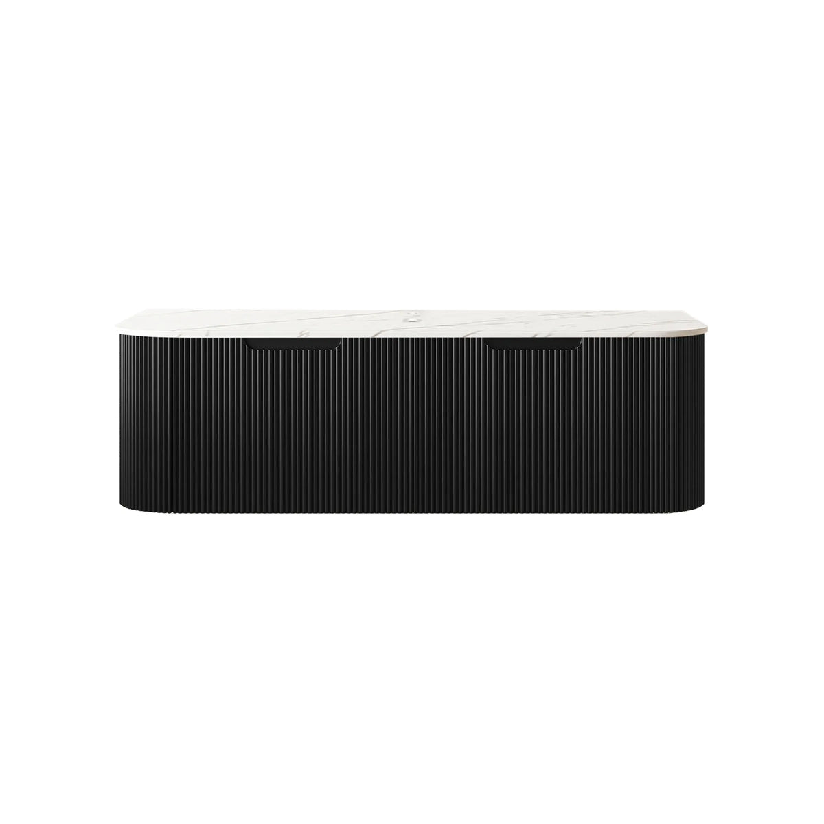 48" Black Floating Bathroom Vanity with Stone-Pattern Ceramic Vessel Sink and Carrara White Sintered Stone Top