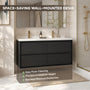48" Matte Black Wall-mount Bathroom Vanity with Double Sink & Marble Top