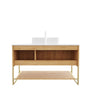 48" Woodgrain Freestanding Bathroom Vanity with White Ceramic Vessel Sink and Carrara White Sintered Stone Top