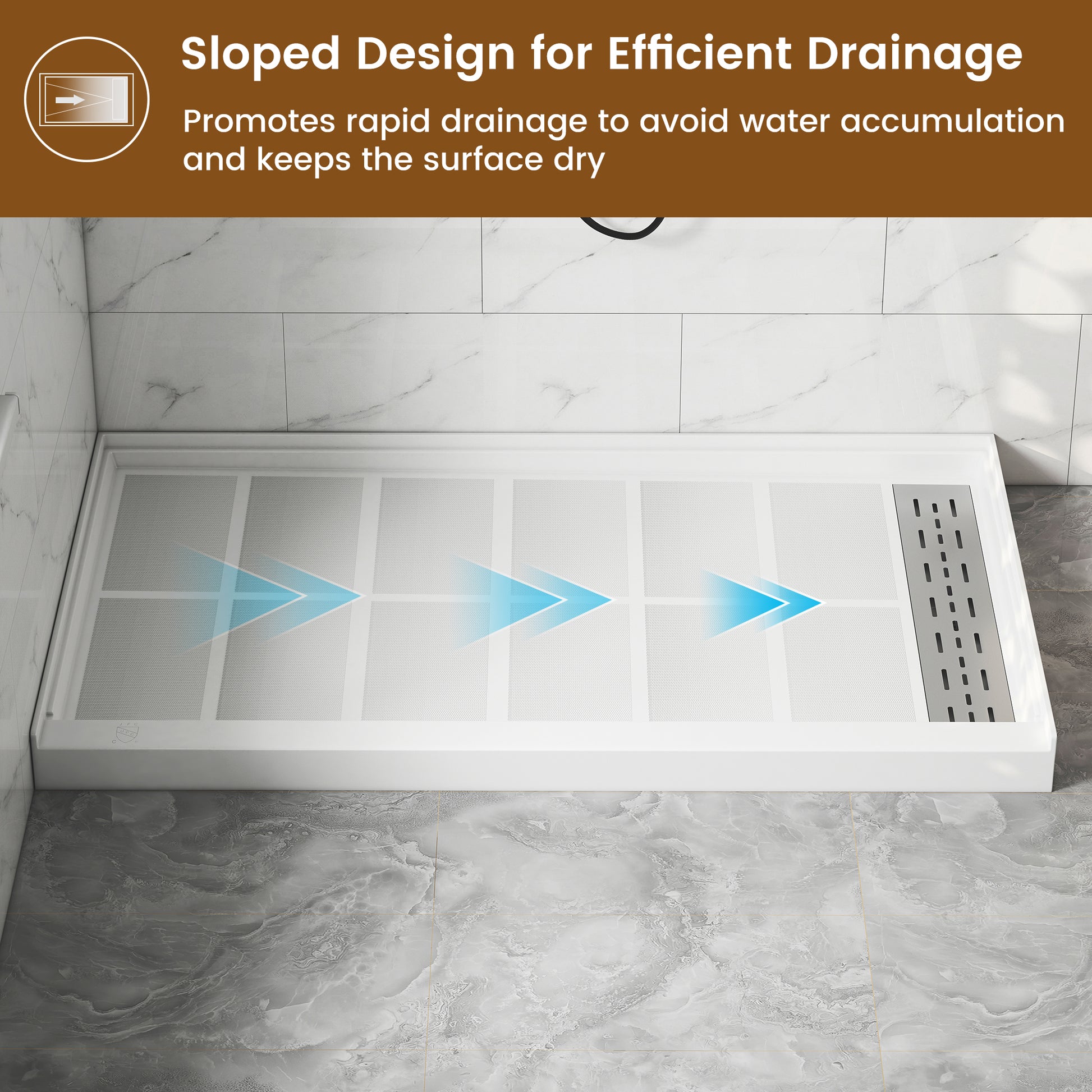 60"x36" White SMC Rectangle Single Threshold Shower Pan Base