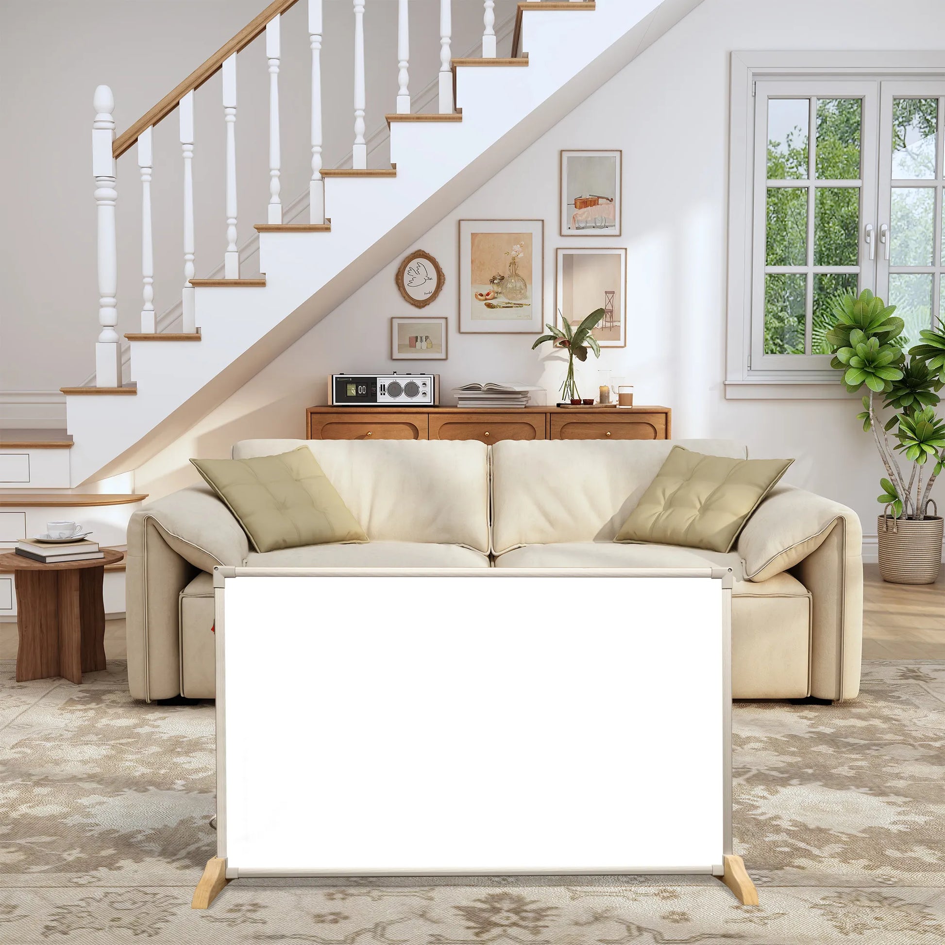 550W Graphene Wall-Mounted Electric Panel Heater with Wood Base and Stainless Steel Finish