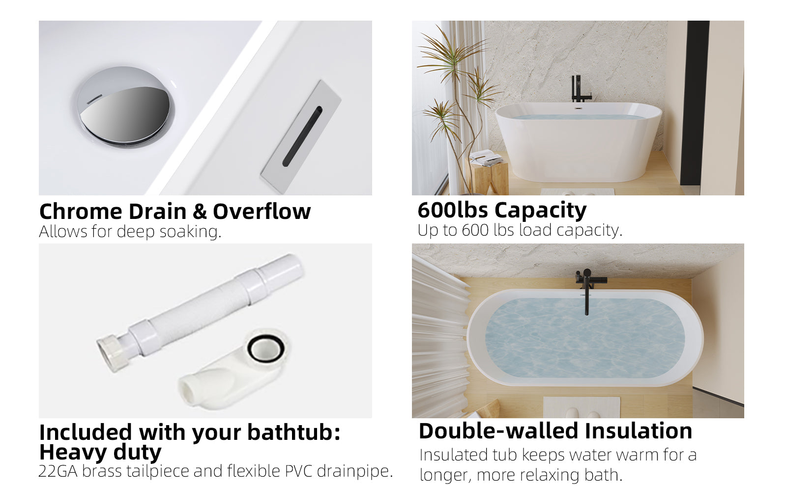 59 in. Acrylic Freestanding Soaking Bathtub with Toe-Tap Drain in Glossy White/Black
