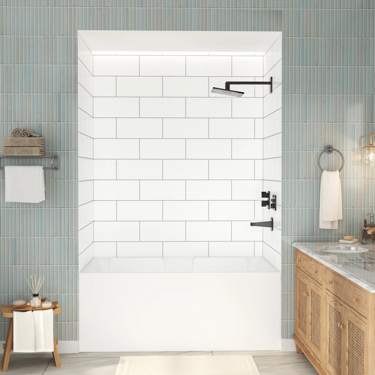 60"x36"/48"x96" Medium Tile Pattern SMC Shower Wall Panel System in 4 Finishes