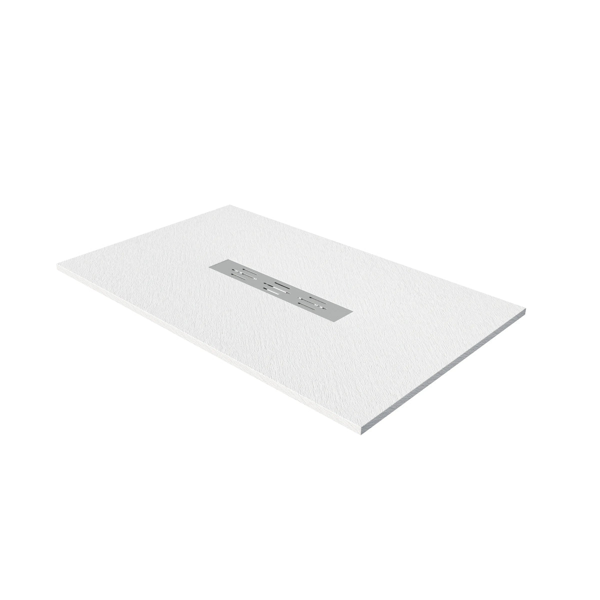 60"x36" White/Calacatta Curbless SMC Shower Base with Flamed Rock Slip-Resistant Surface, Center Drain