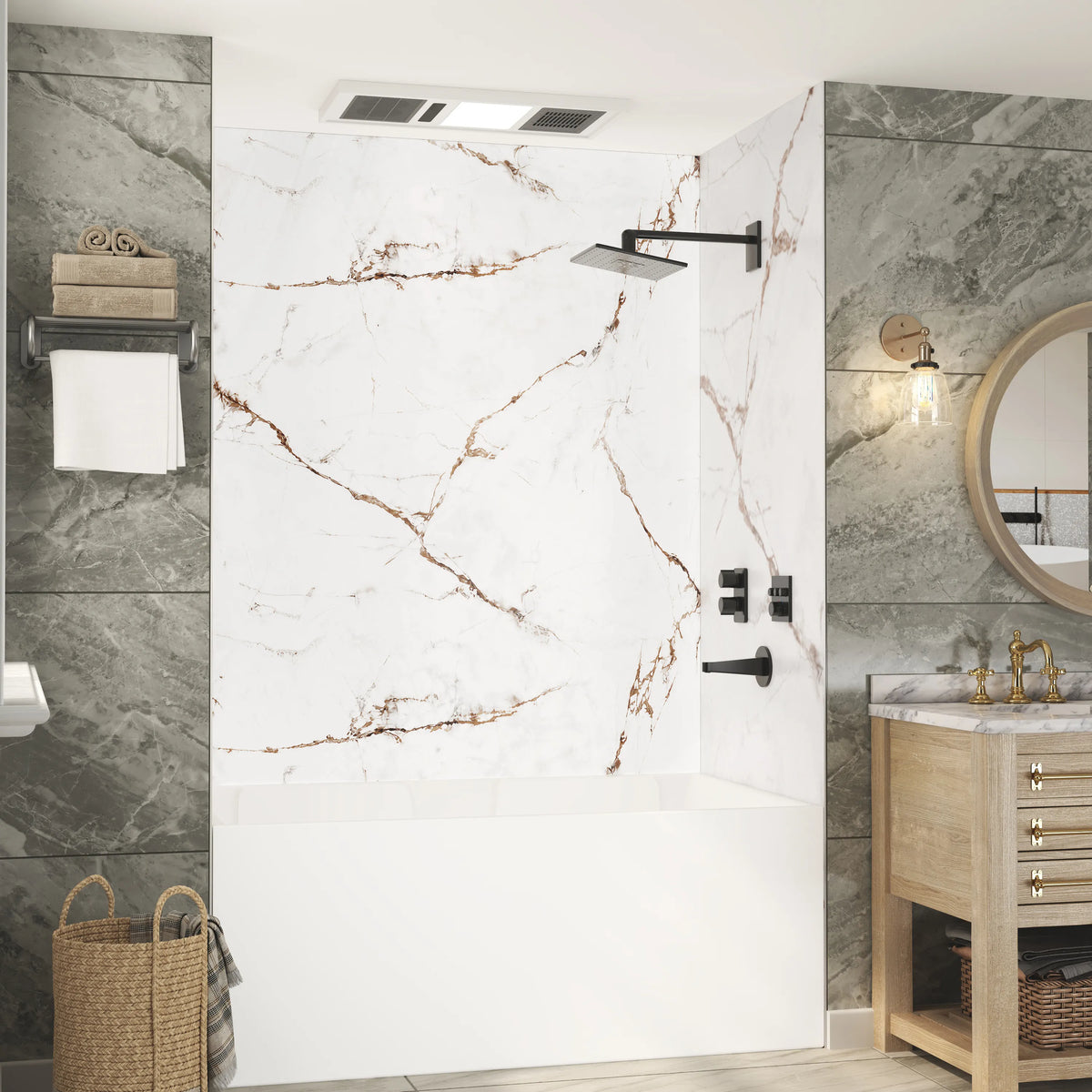 60"x36"x96" SMC Shower Wall Panels, Waterproof Grout-Free Shower Surround in 4 Finishes