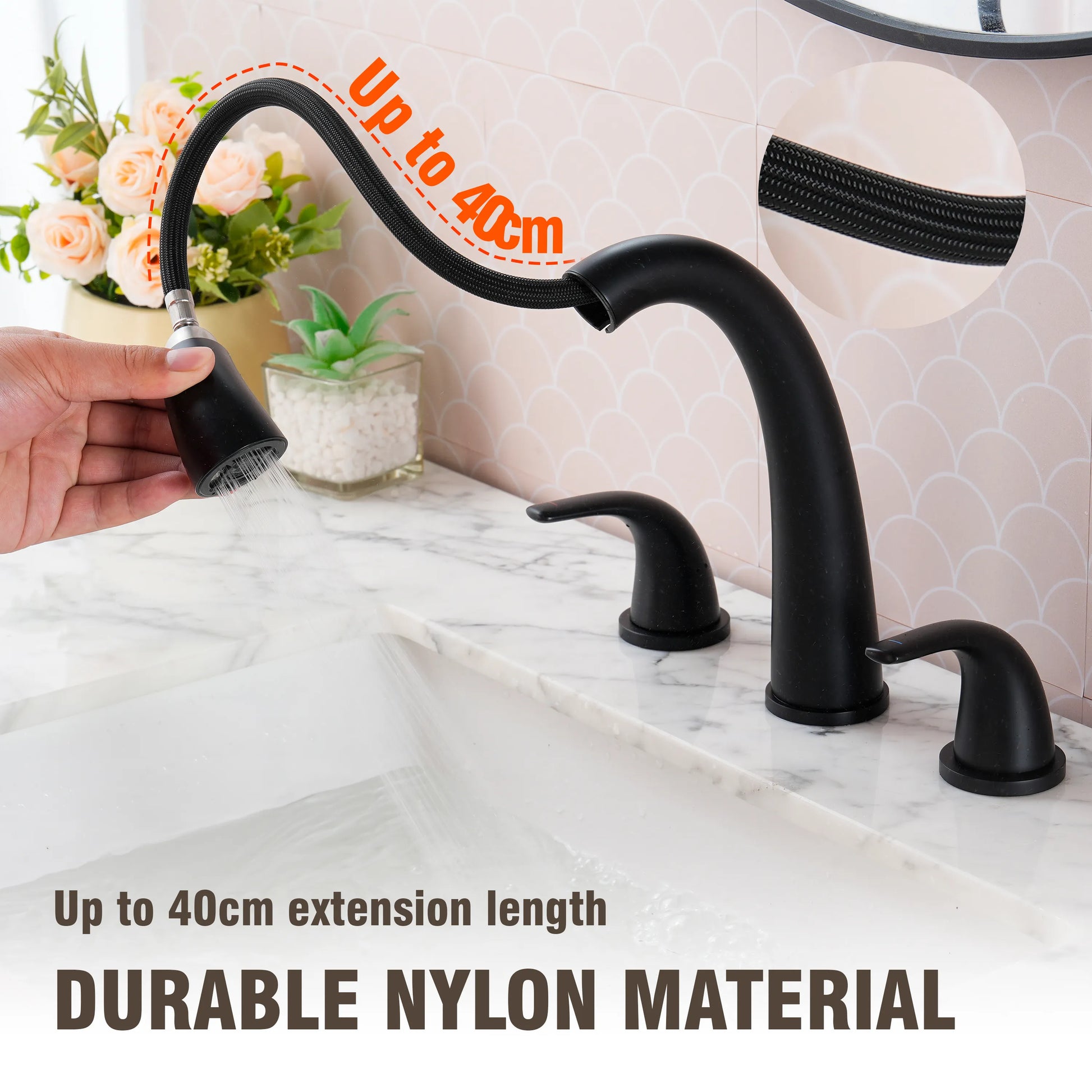 8" Matte Black Pull-Down Widespread Bathroom Faucet