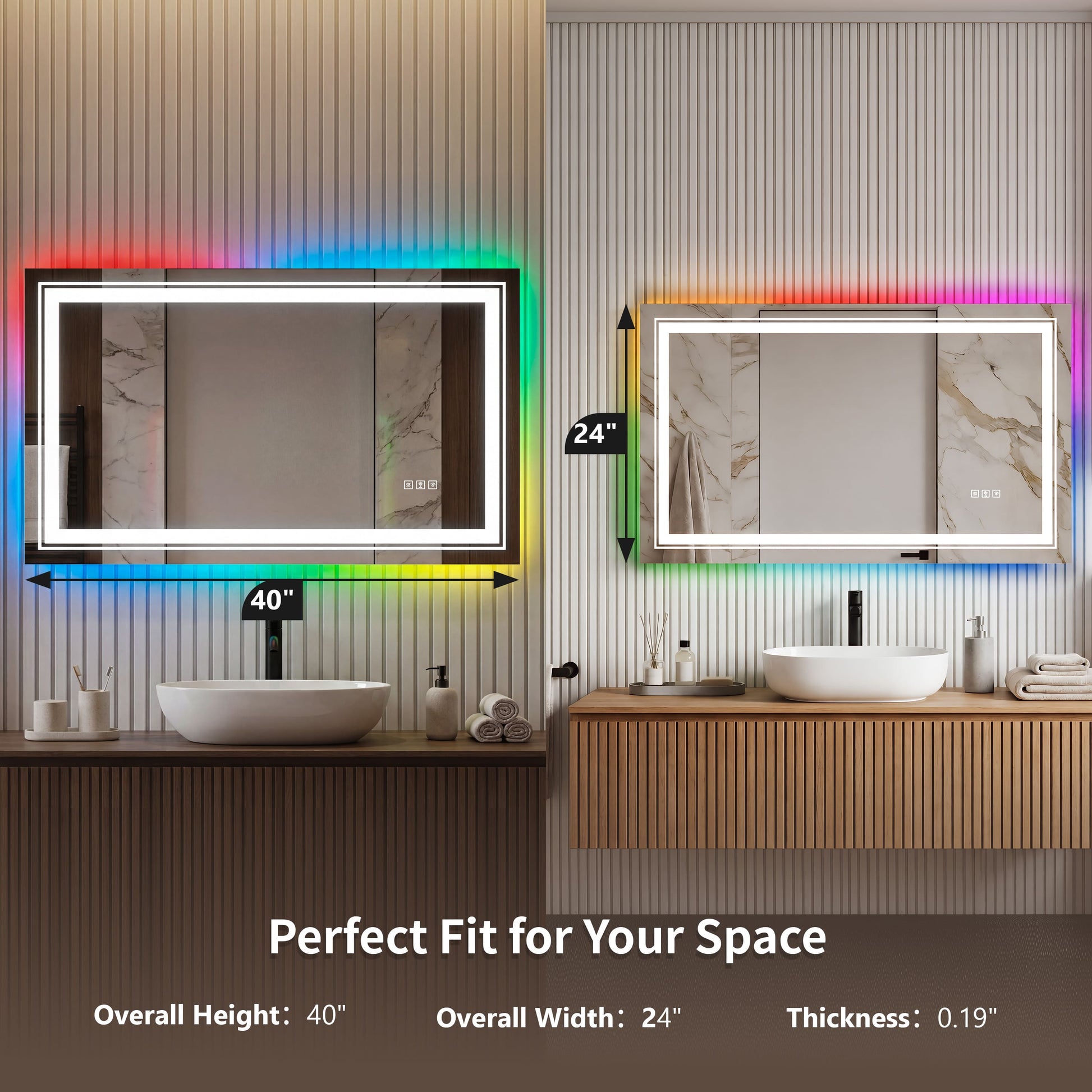 RGB Smart Control Backlit Bathroom Mirror with Dimmable Touch, Anti Fog