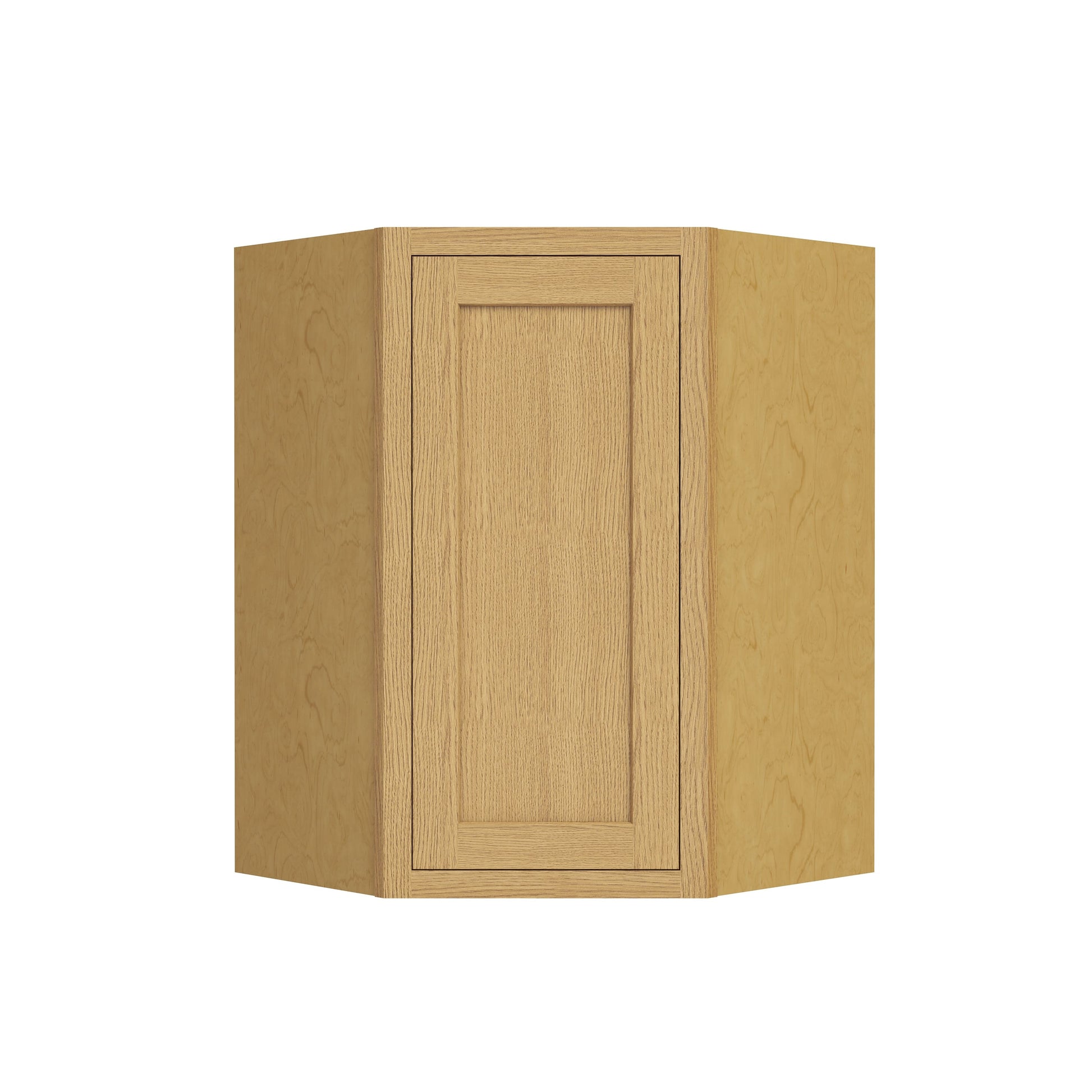 Inset Hazelnut Oak RTA 25.5"W x 18-42"H x 13.5"D 4-Size Diagonal Corner Wall Cabinet with 2-3 Shelves