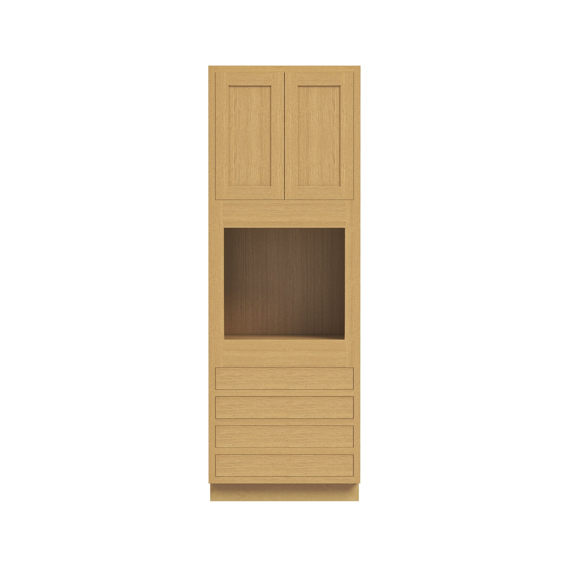 Inset Hazelnut Oak RTA 33"W x 84-96"H x 25"D 3-Size Pantry Cabinet with Oven Opening, 4 Drawers and 2 Doors