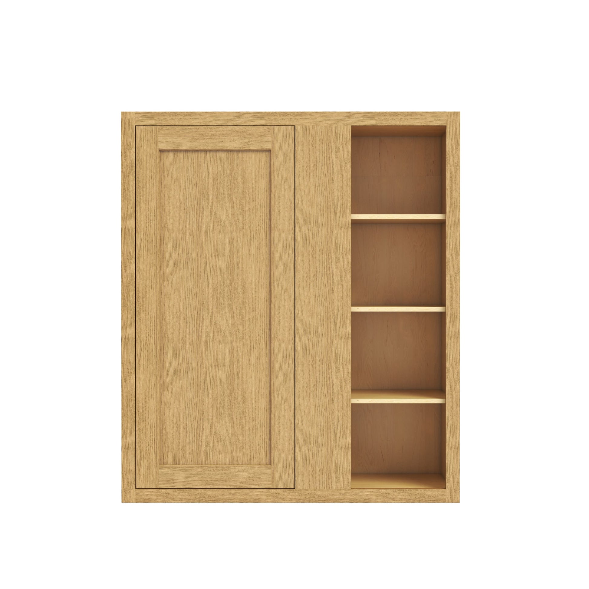 Inset Hazelnut Oak RTA 36"W x 30-42"H x 13.5"D 3-Size Blind Corner Wall Cabinet with 2-3 Shelves
