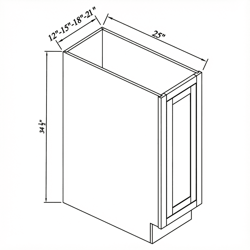 Inset Origami White RTA 12-21"W x 34.5"H x 25"D 4-Size Full Height Single Door Base Cabinet