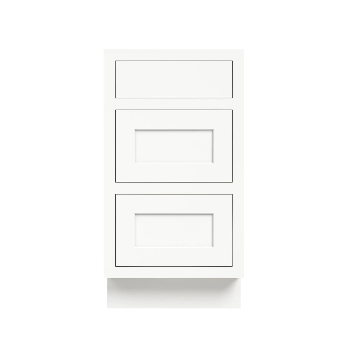 Inset Origami White RTA 12-36"W x 34.5"H x 25"D 9-Size Base Cabinet with 3 Drawers
