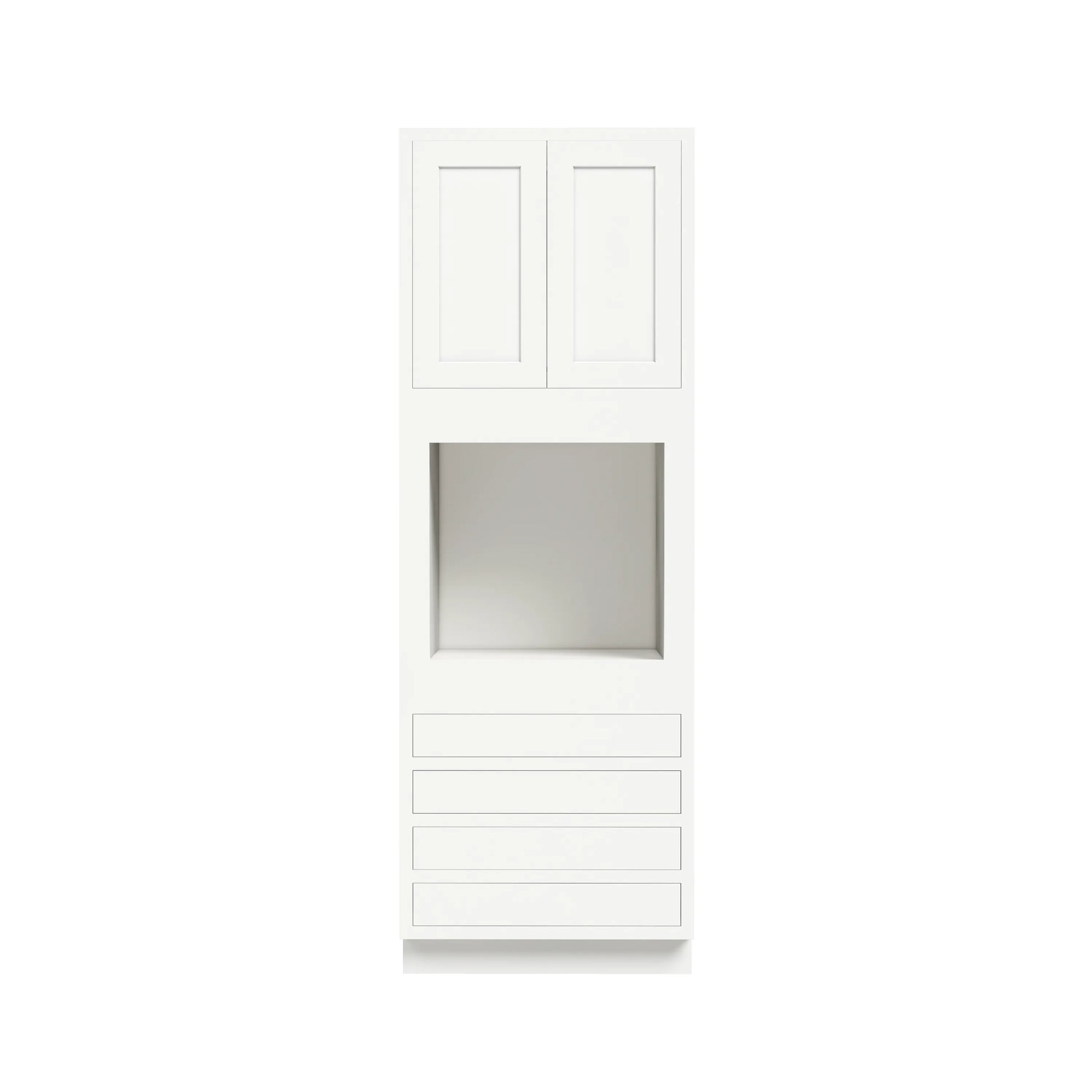 Inset Origami White RTA 33"W x 84-96"H x 25"D 3-Size Pantry Cabinet with Oven Opening, 4 Drawers and 2 Doors