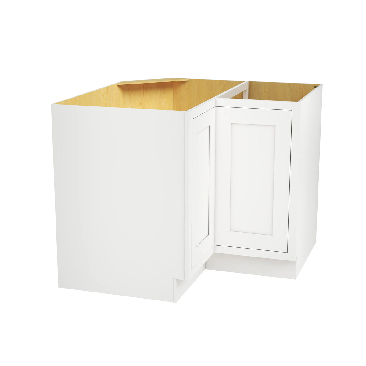 Inset Origami White RTA 34-37"W x 34.5"H x 25"D 2-Size Lazy Susan Base Cabinet with Pull-out Shelf and Bi-fold Door