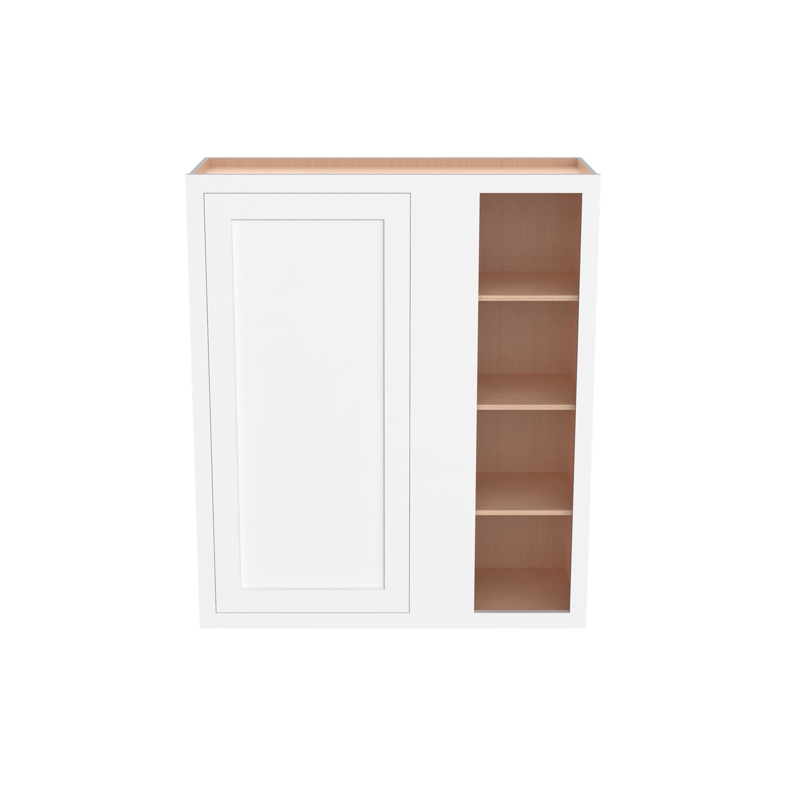Inset Origami White RTA 36"W x 30-42"H x 13.5"D 3-Size Blind Corner Wall Cabinet with 2-3 Shelves
