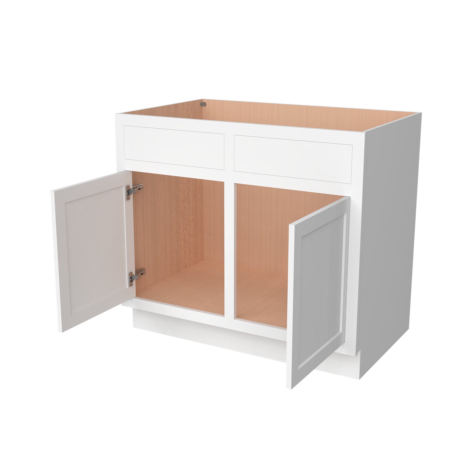 Inset Origami White RTA 39-42"W x 34.5"H x 25"D 2-Size Sink Base Cabinet with 2 Doors and 2 False Drawers