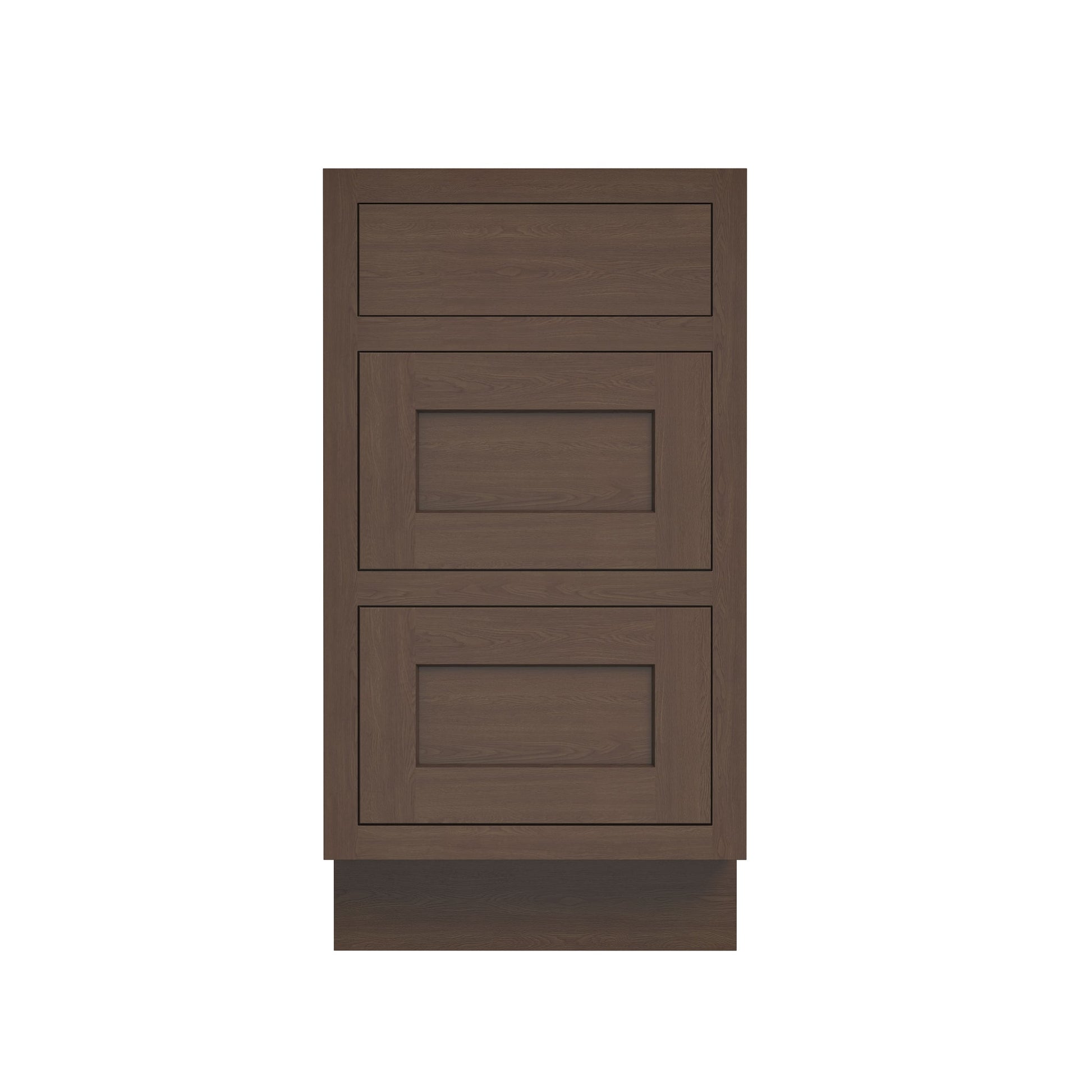 Inset Truffle Brown RTA 12-36"W x 34.5"H x 25"D 9-Size Base Cabinet with 3 Drawers