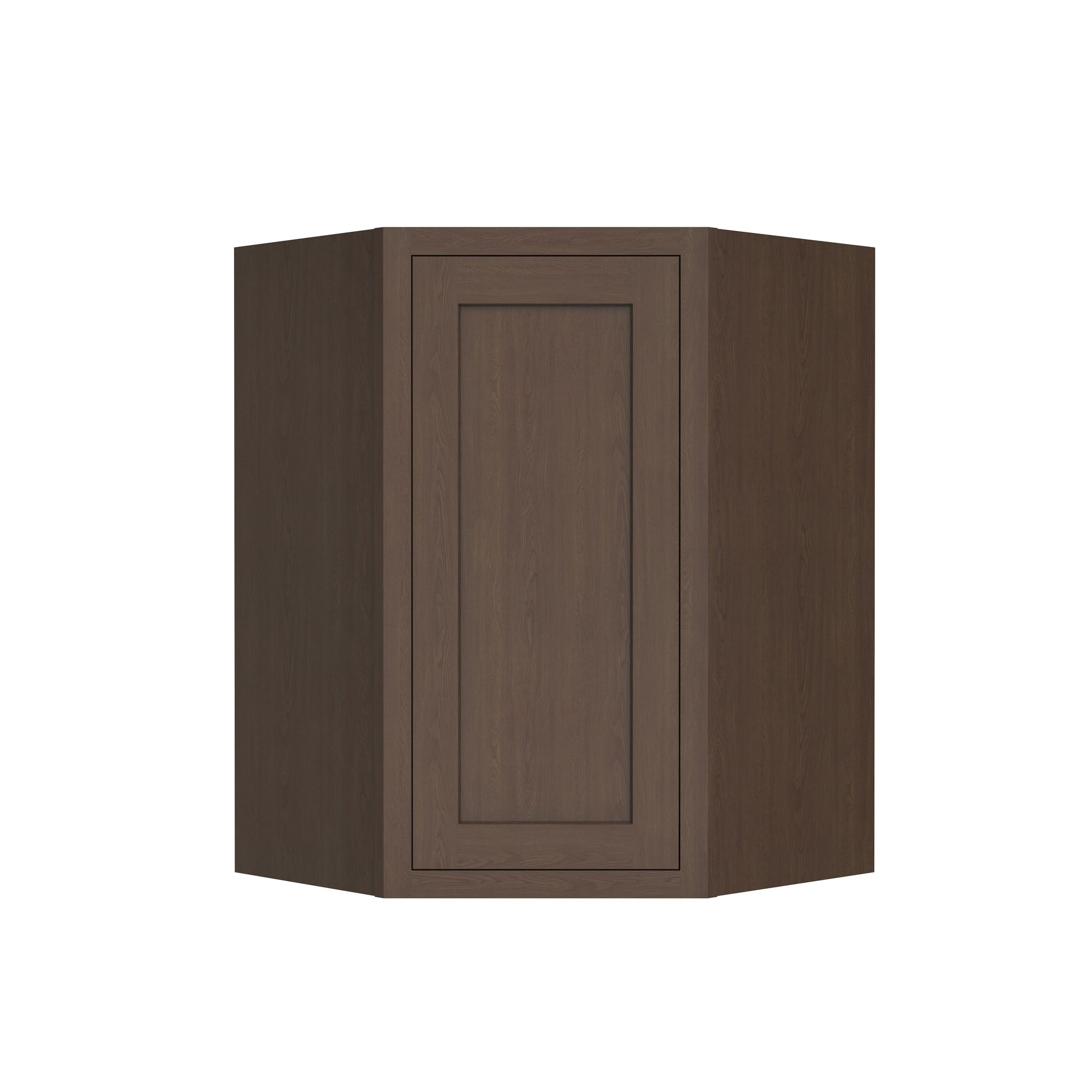 Inset Truffle Brown RTA 25.5"W x 18-42"H x 13.5"D 4-Size Diagonal Corner Wall Cabinet with 2-3 Shelves