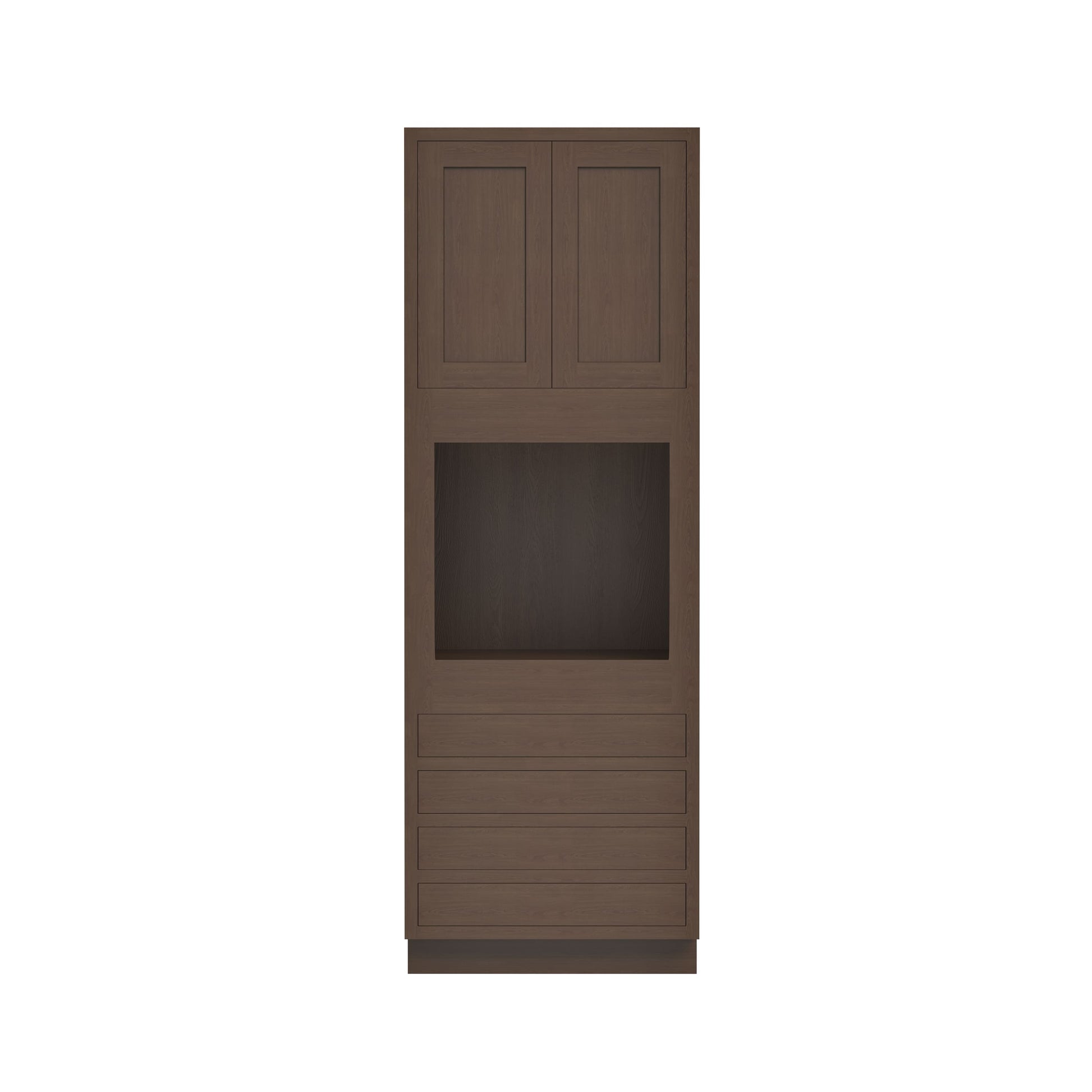 Inset Truffle Brown RTA 33"W x 84-96"H x 25"D 3-Size Pantry Cabinet with Oven Opening, 4 Drawers and 2 Doors