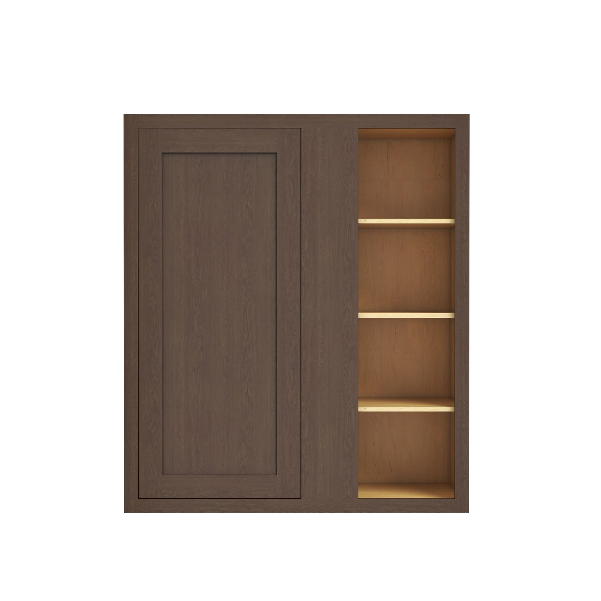 Inset Truffle Brown RTA 36"W x 30-42"H x 13.5"D 3-Size Blind Corner Wall Cabinet with 2-3 Shelves
