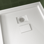 One-piece White Shower Base with Flamed Rock Slip-Resistant Surface, Left/Right Drain