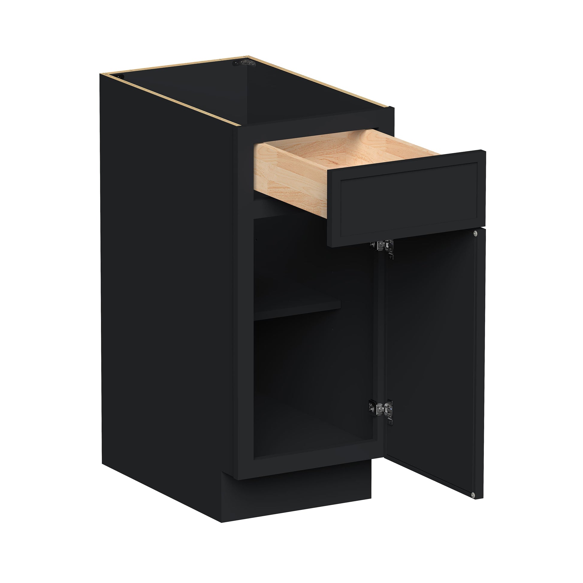 Slim Ebony Black Shaker RTA 12"/15"/18"/21"W x 34.5"H x 24"D Standard Base Cabinet with 1 Drawer and 1 Door